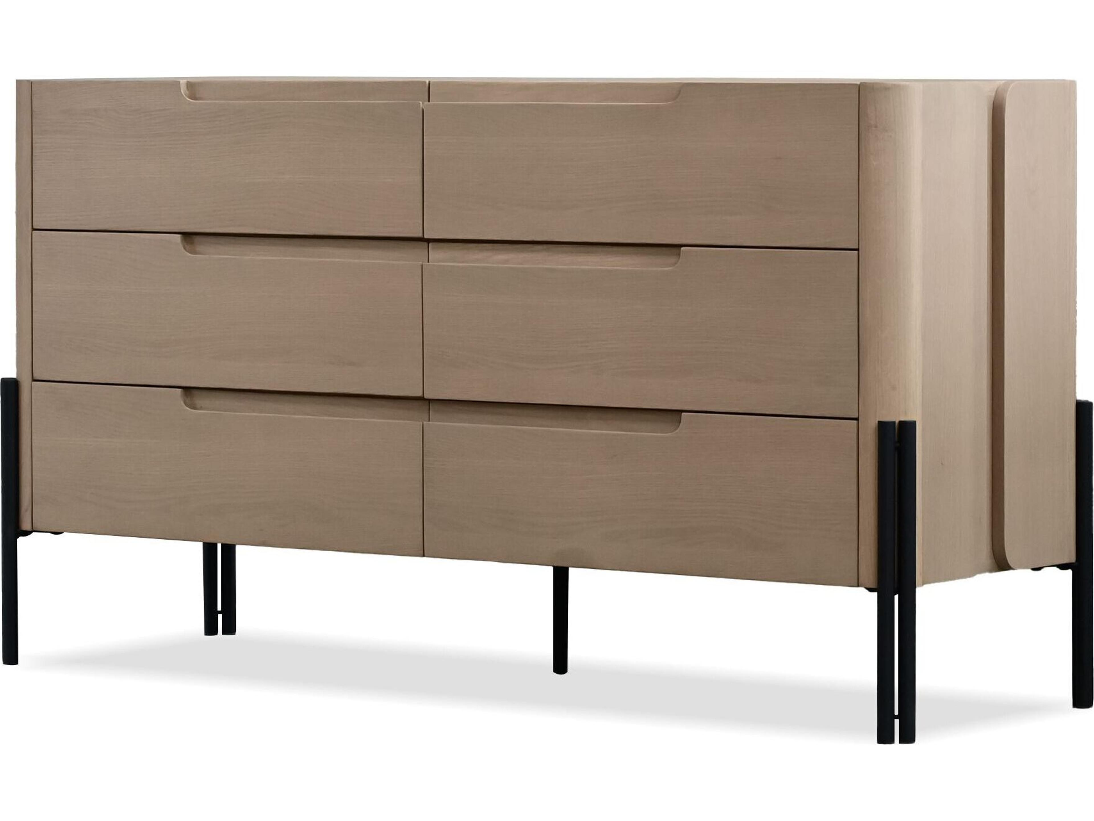 Nori 6-Drawers Natural Oak Wood Double Dresser