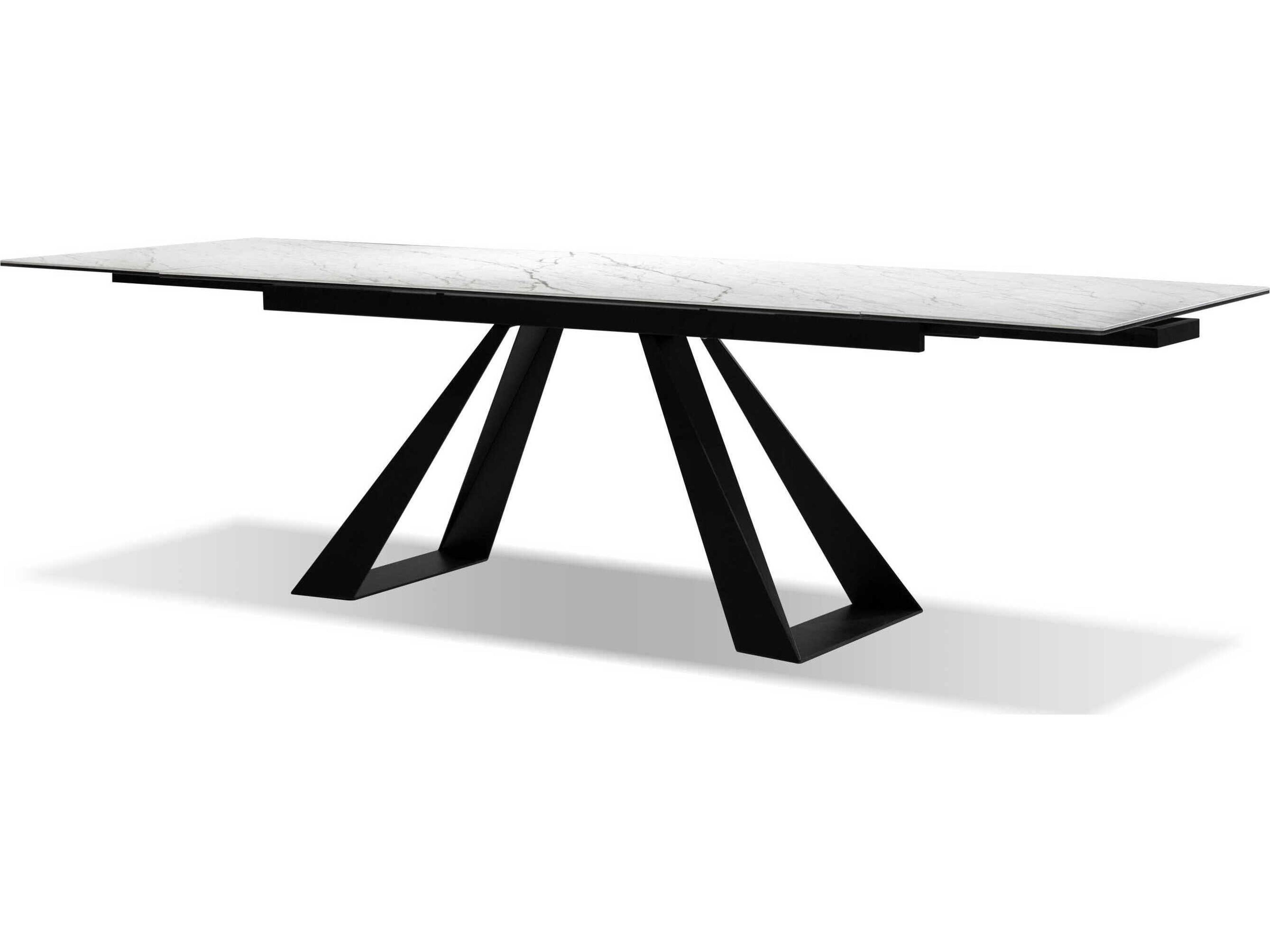 Mobital Bridge Rectangular White Carrera Ceramic Black Dining Table