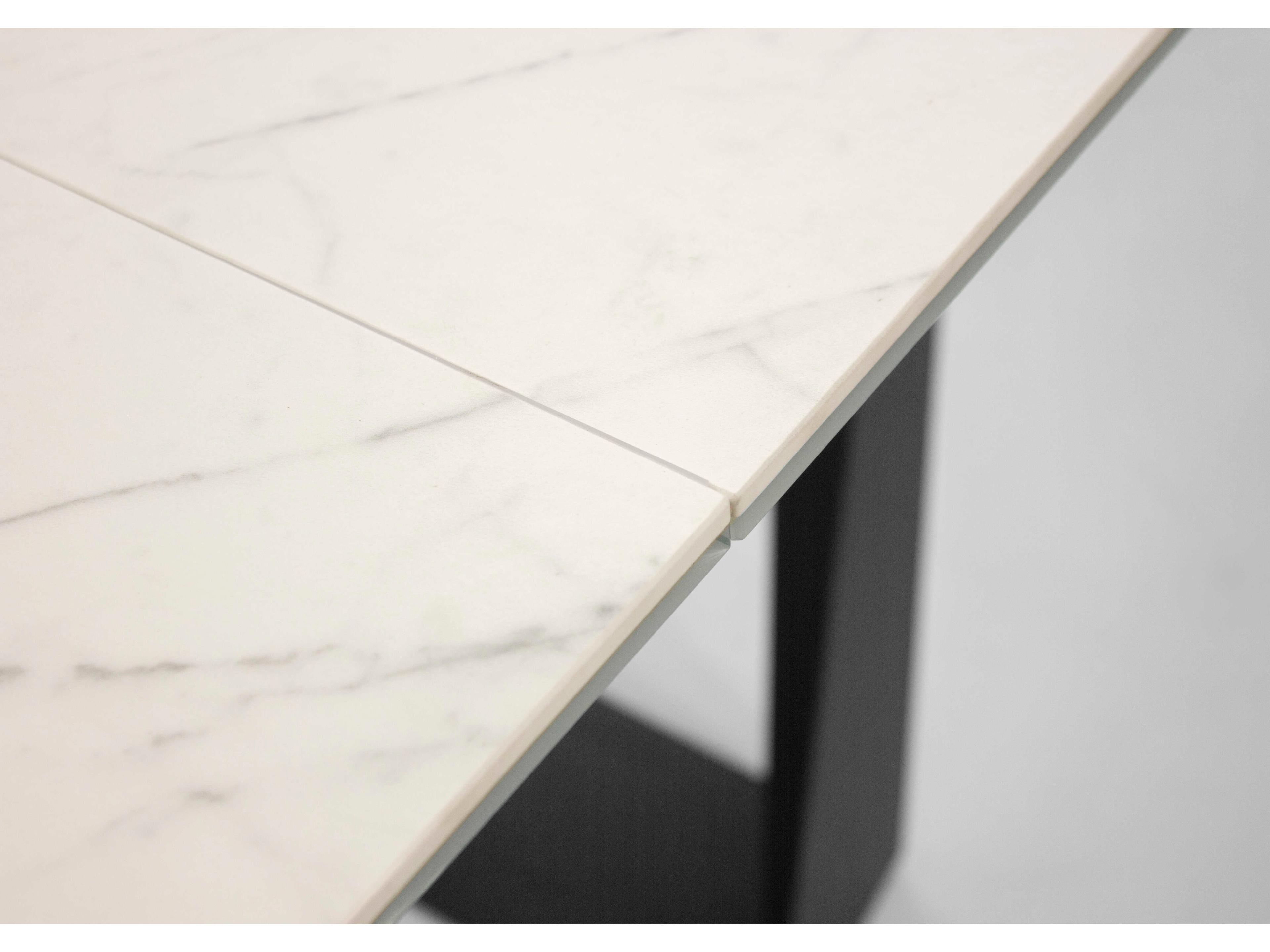 Mobital Bridge Rectangular White Carrera Ceramic Black Dining Table