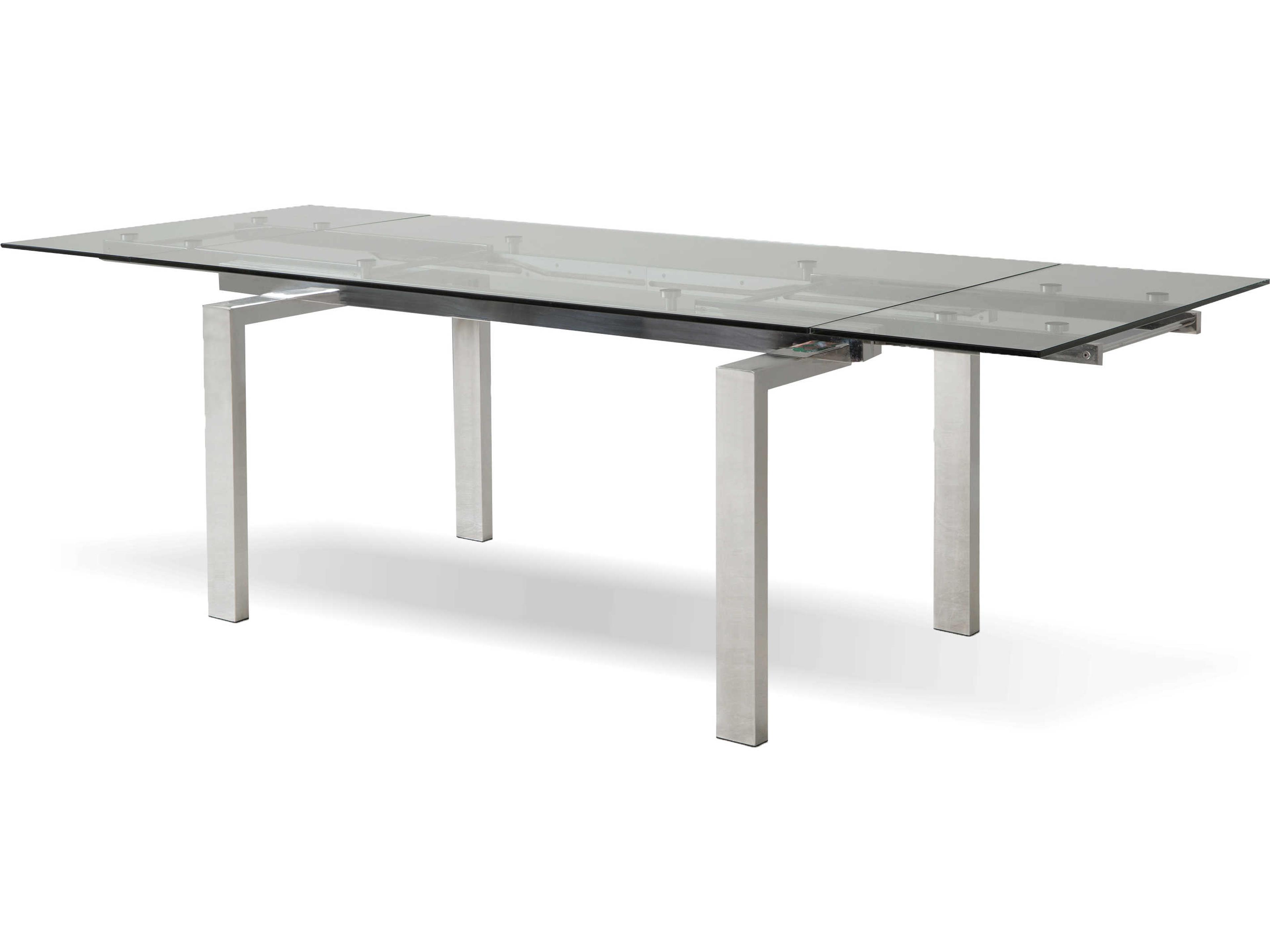 Mobital Cantro Rectangular Glass Clear Brushed Stainless Steel Dining Table