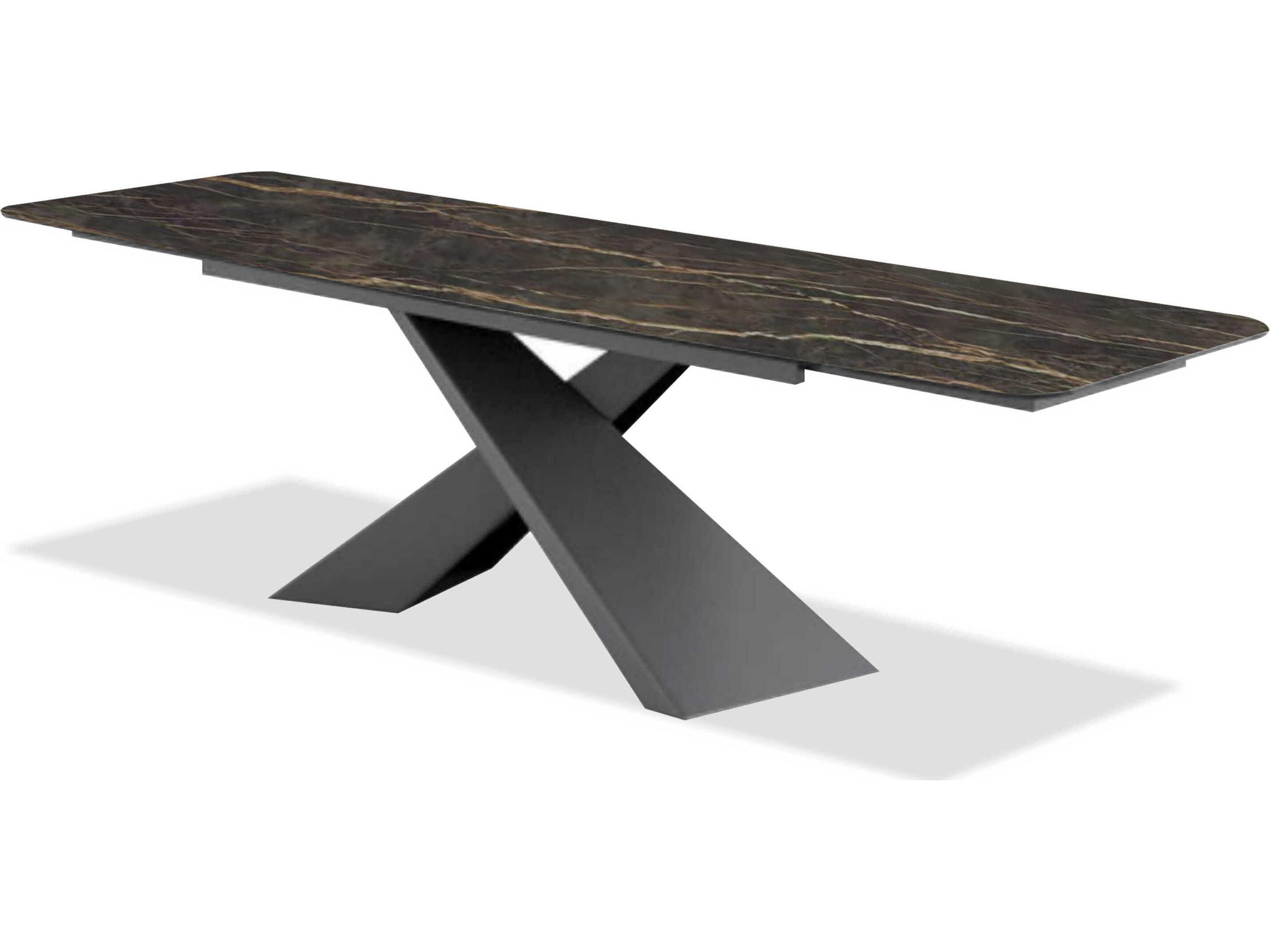 Century Rectangular Metal Noir Desir Ceramic Black Dining Table