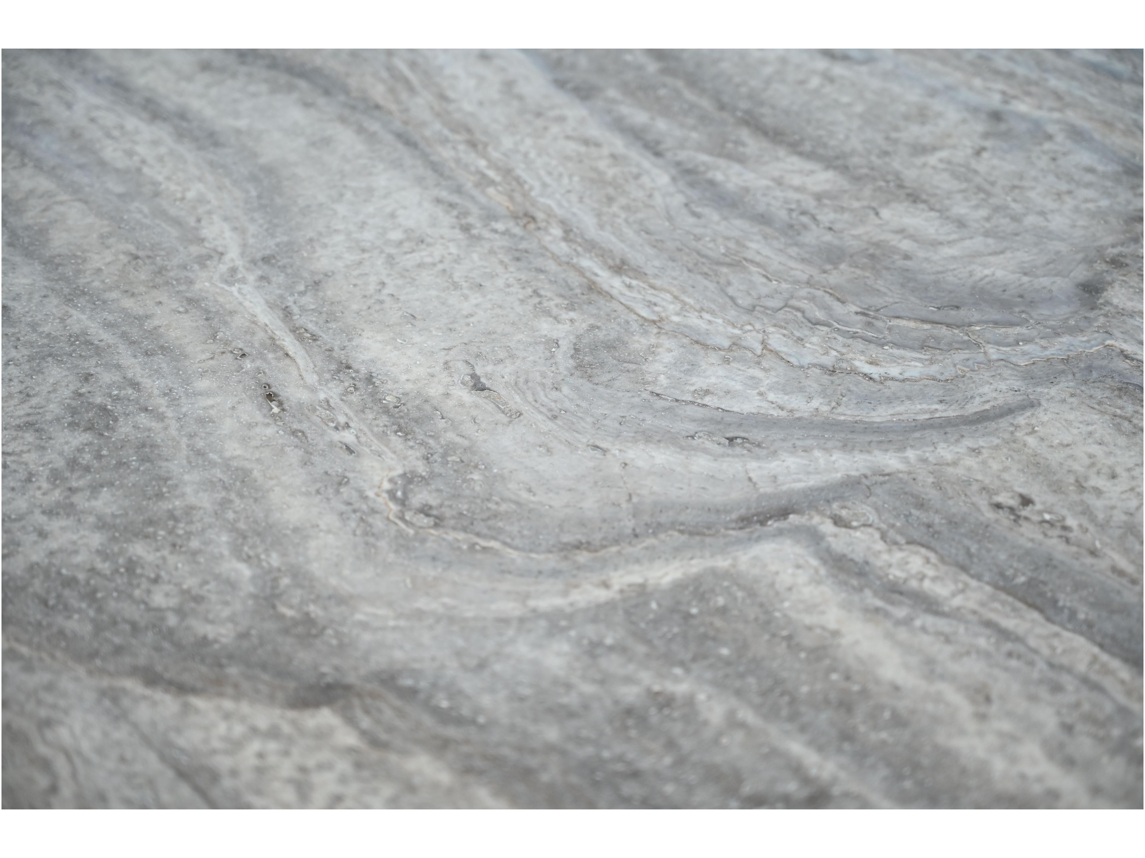 Mobital Erden Round Marble Silver Grey Travertine Dining Table