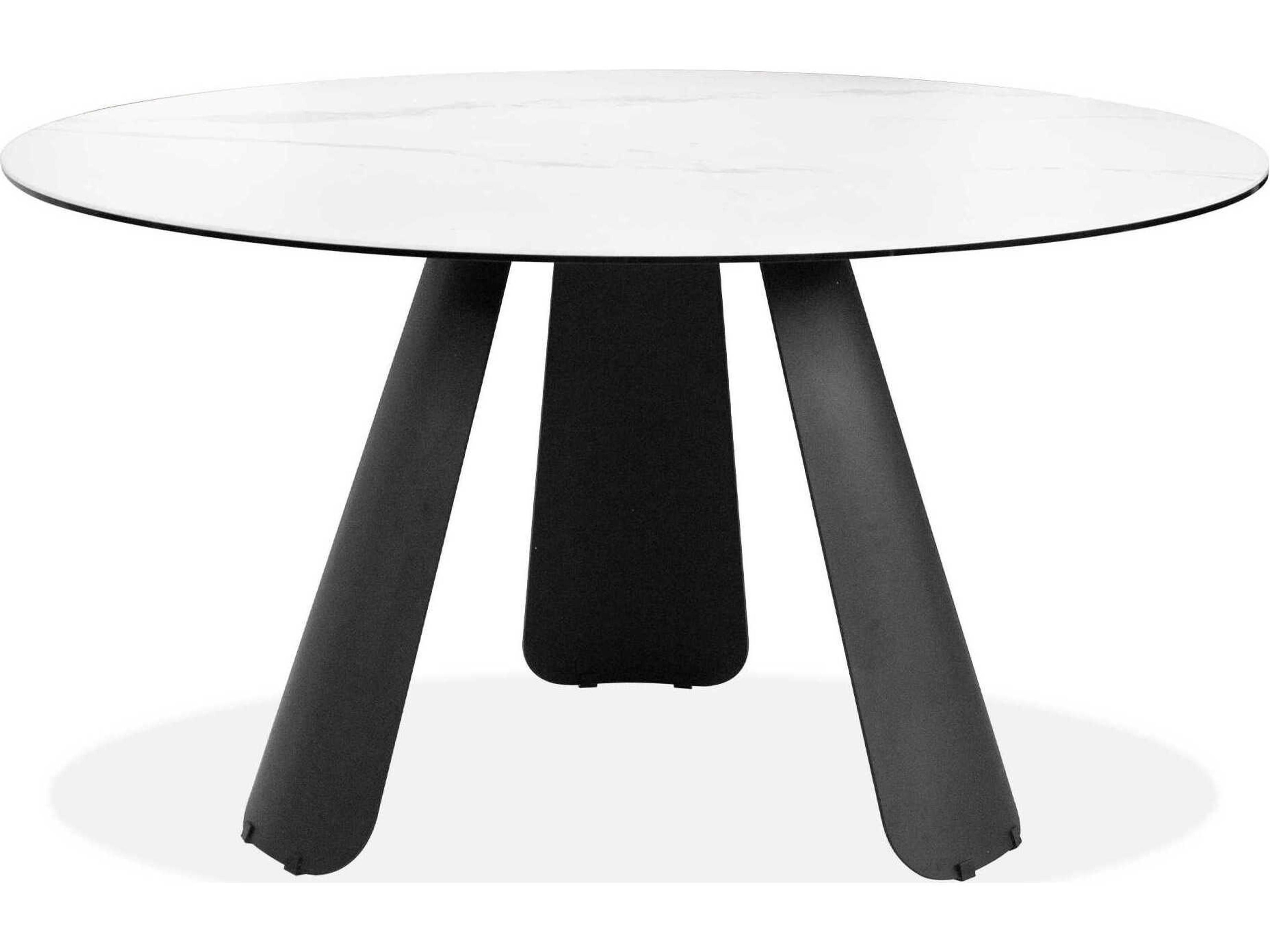Palazzo Round White Ceramic Black Dining Table