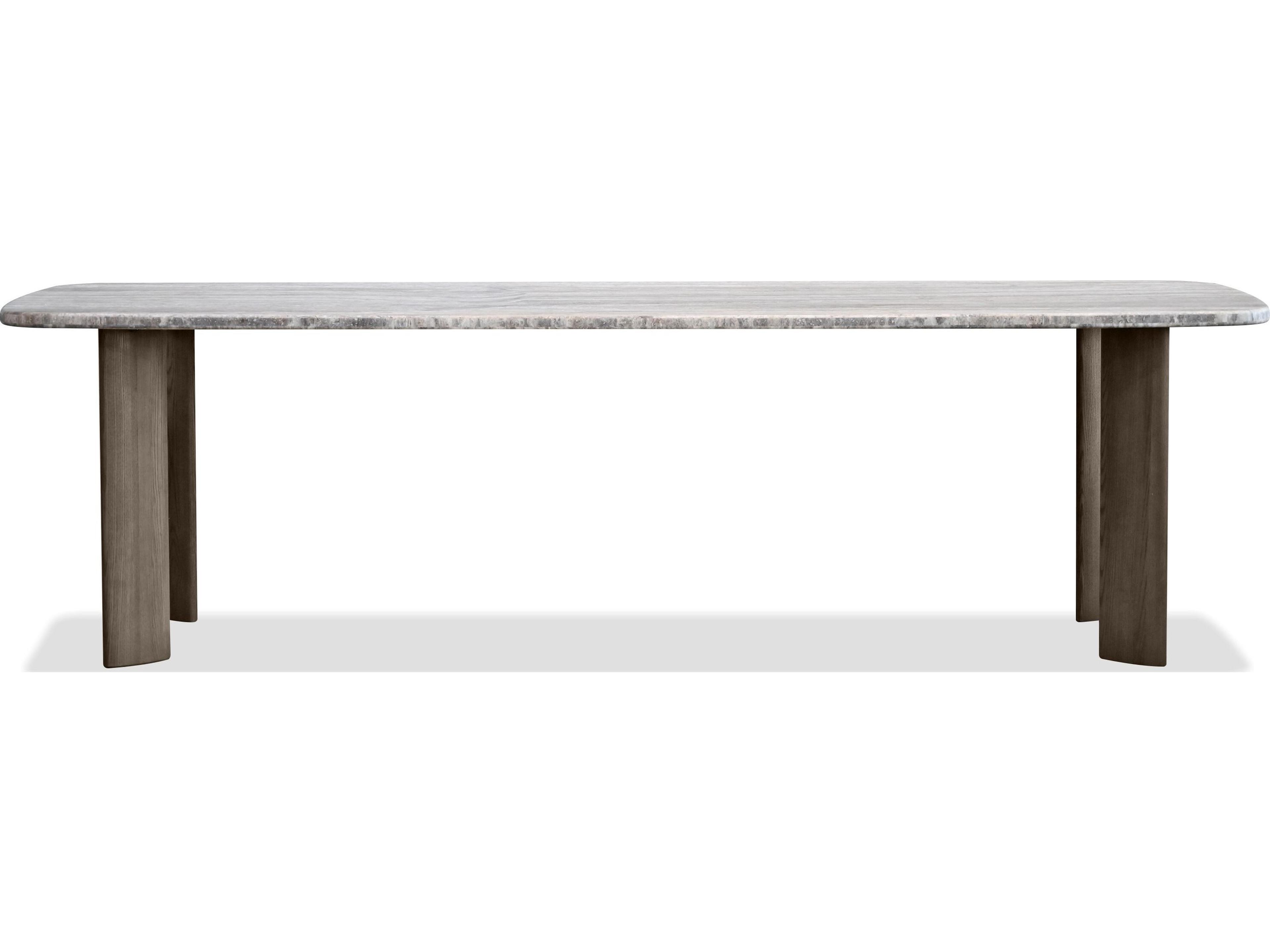 Mobital Shoku Rectangular Silver Grey Travertine Marble Top Dining Table
