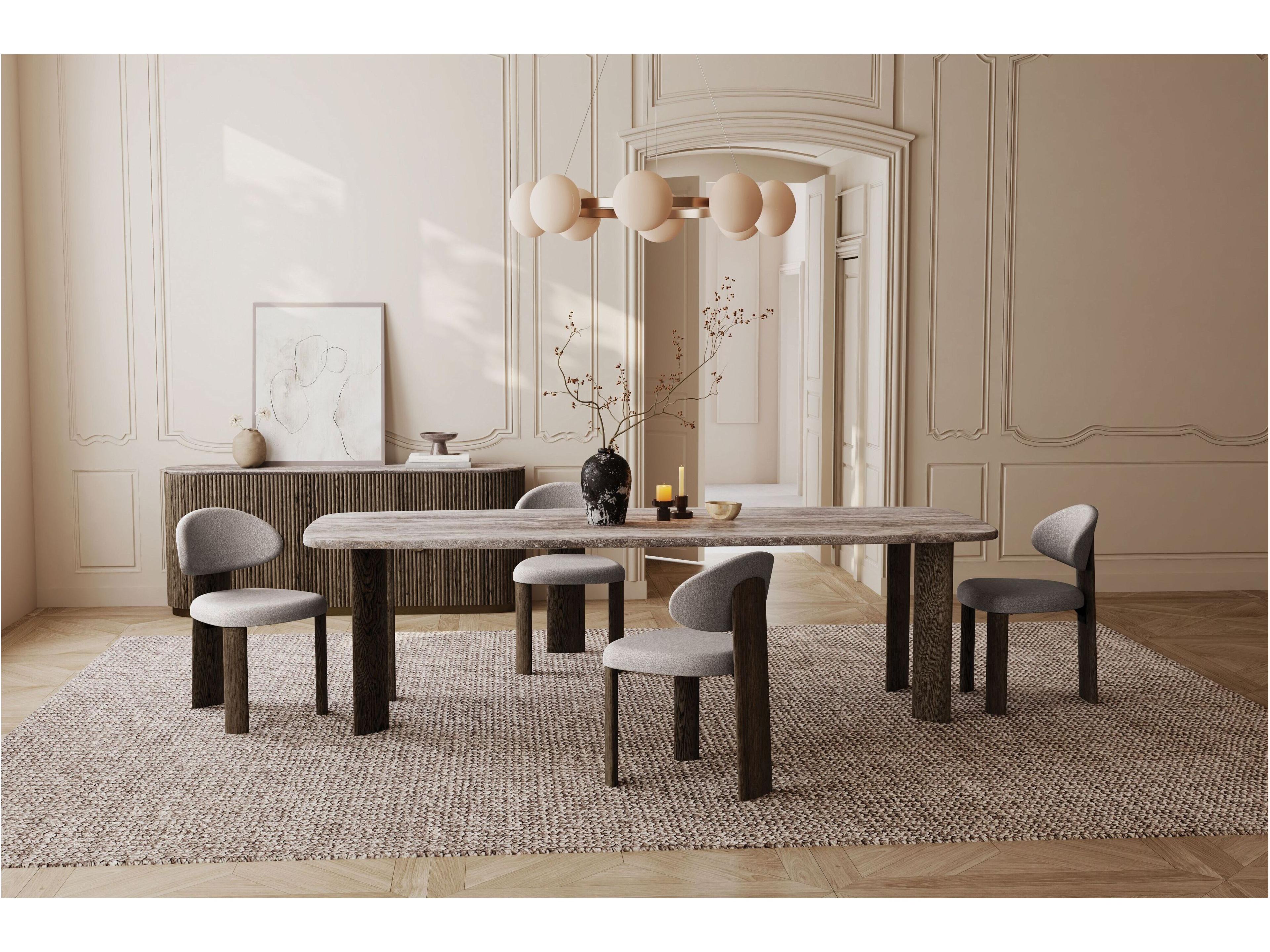 Mobital Shoku Rectangular Silver Grey Travertine Marble Top Dining Table