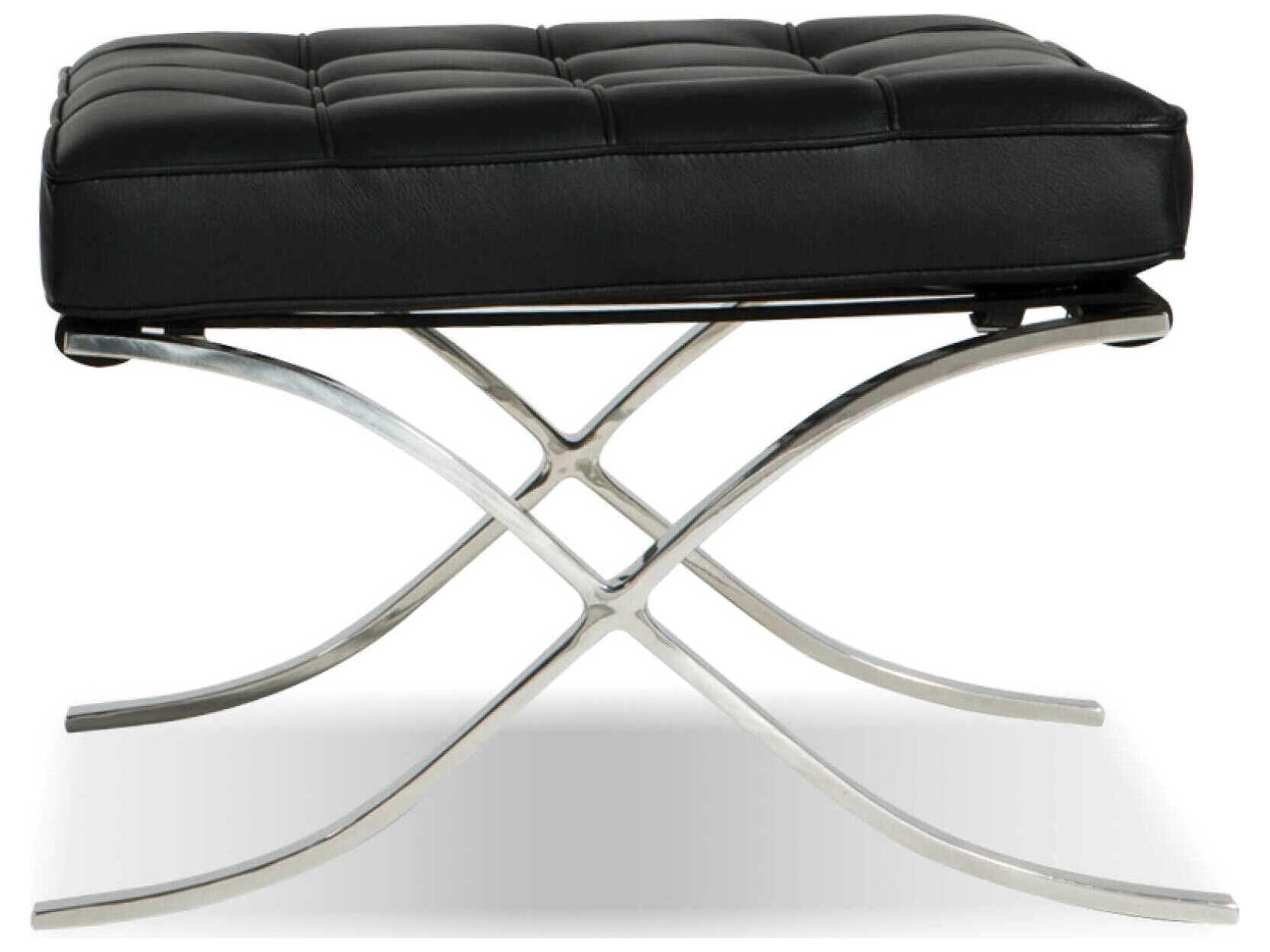 Metropolis Black Silver Leather Ottoman