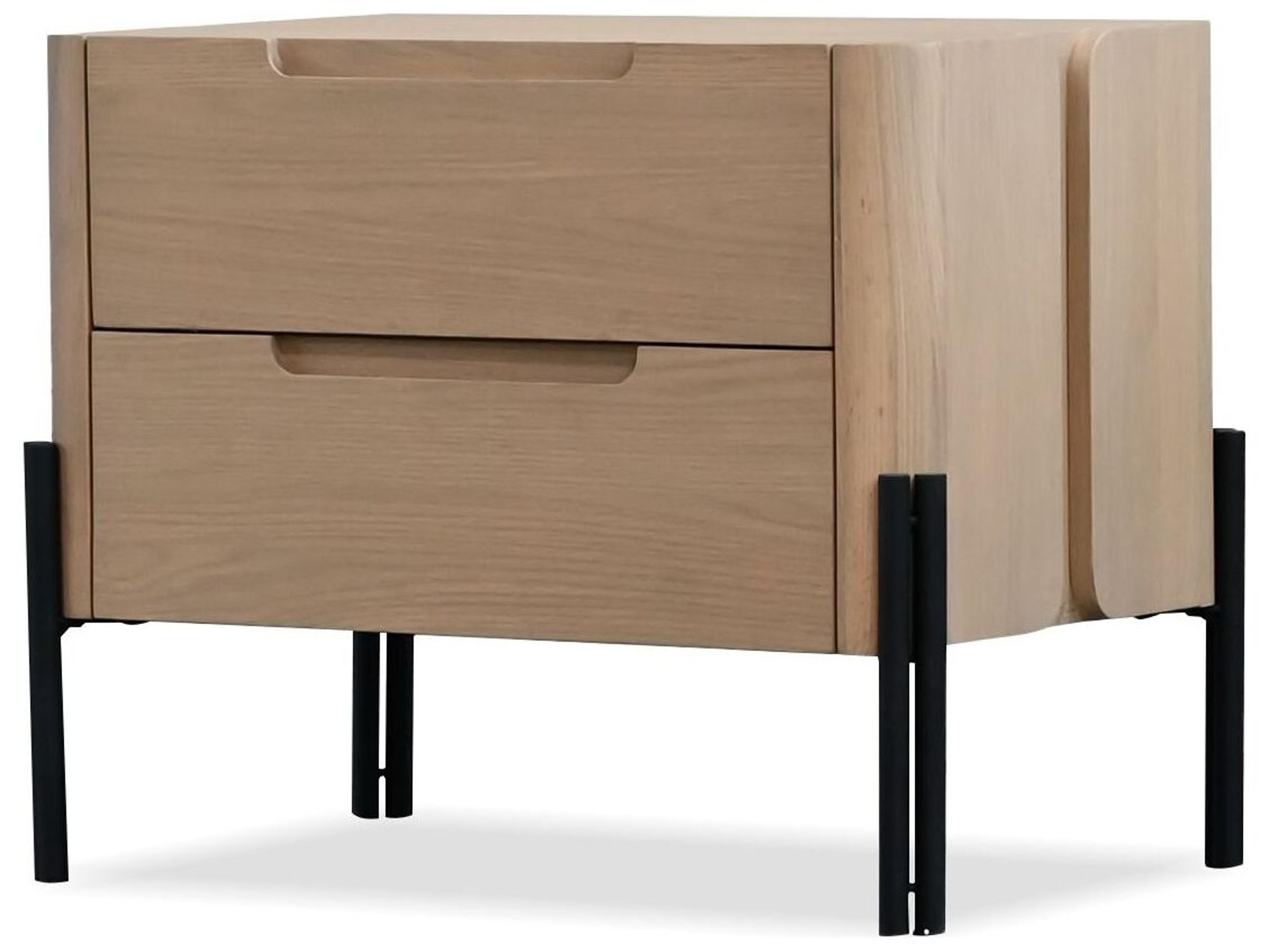Nori 2-Drawers Natural Oak Wood Nightstand