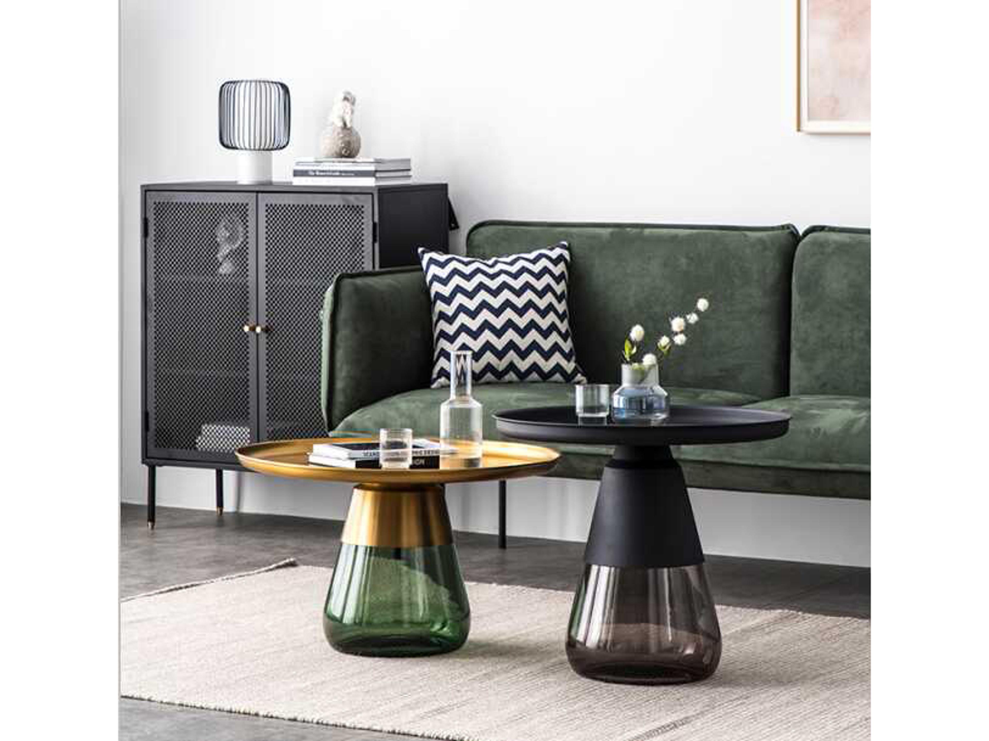 Mobital Duverre Round Metal Antique Brass Green Coffee Table