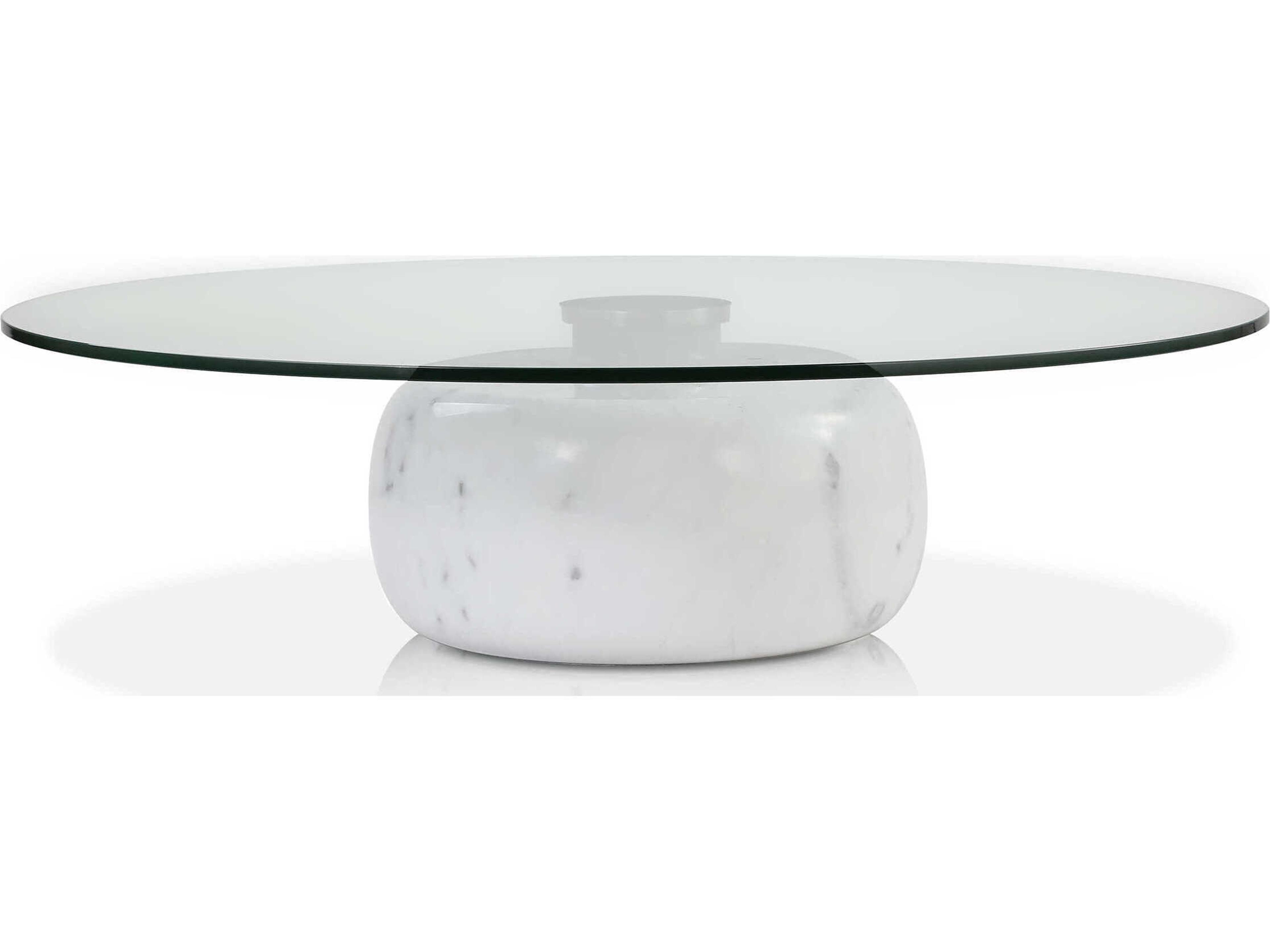 Skip Round Clear Glass White Marble Coffee Table