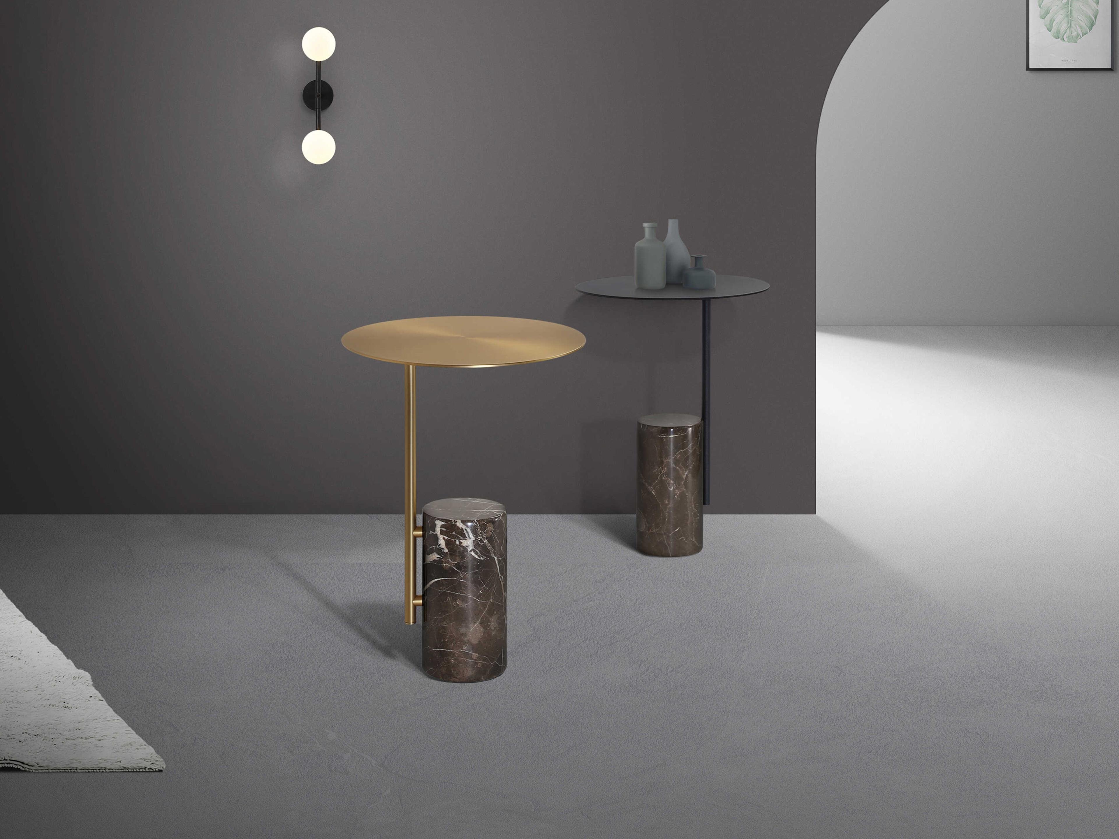 Mobital Butler Round Marble Black Brown Round End Table