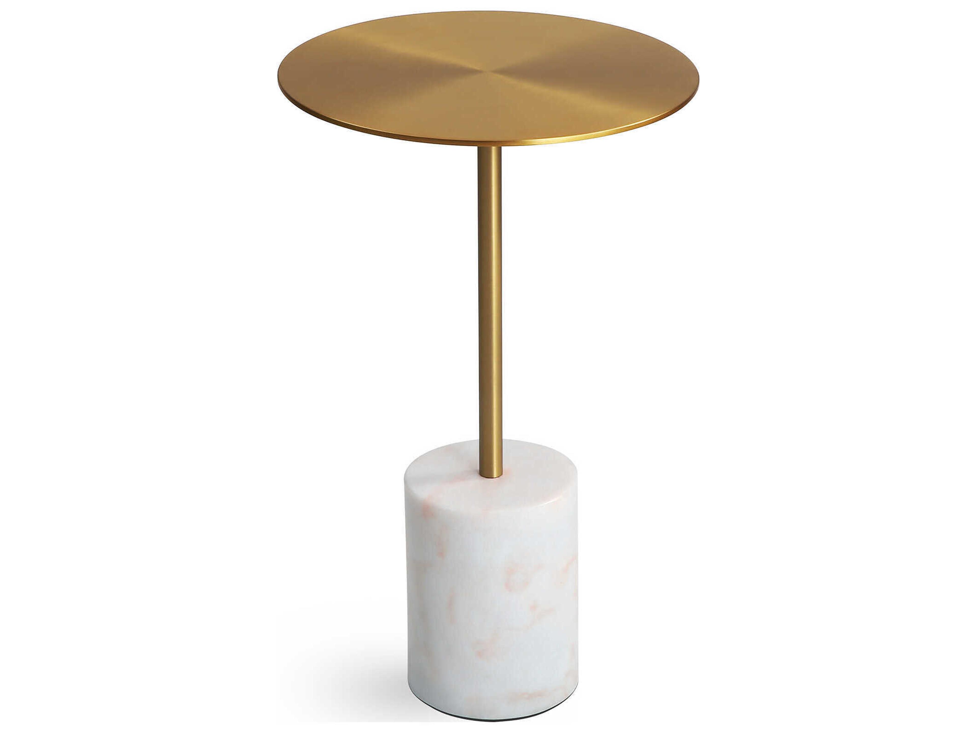 Circulo Round Metal Antique Brass White End Table