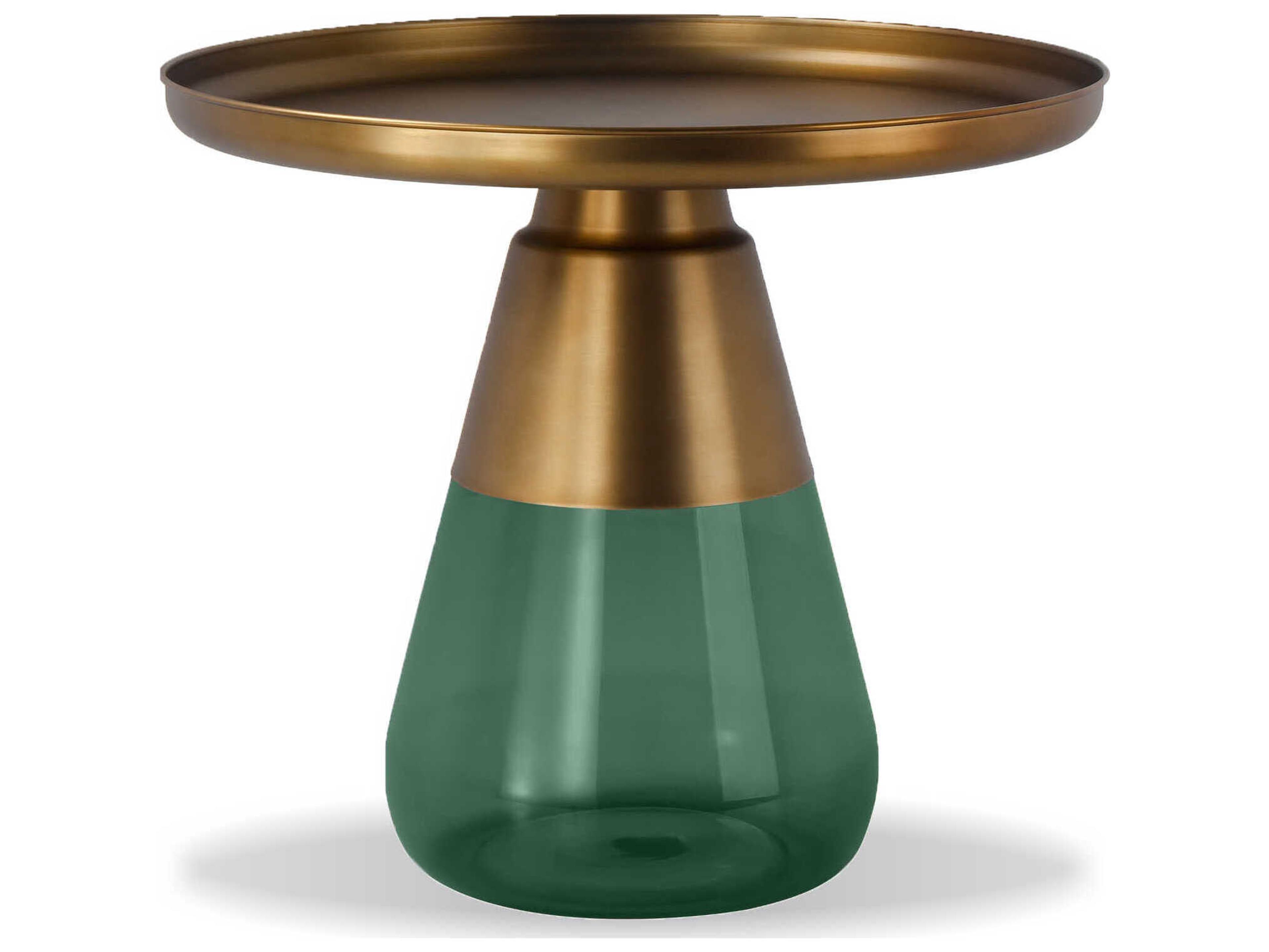 Duverre Round Metal Antique Brass Green End Table