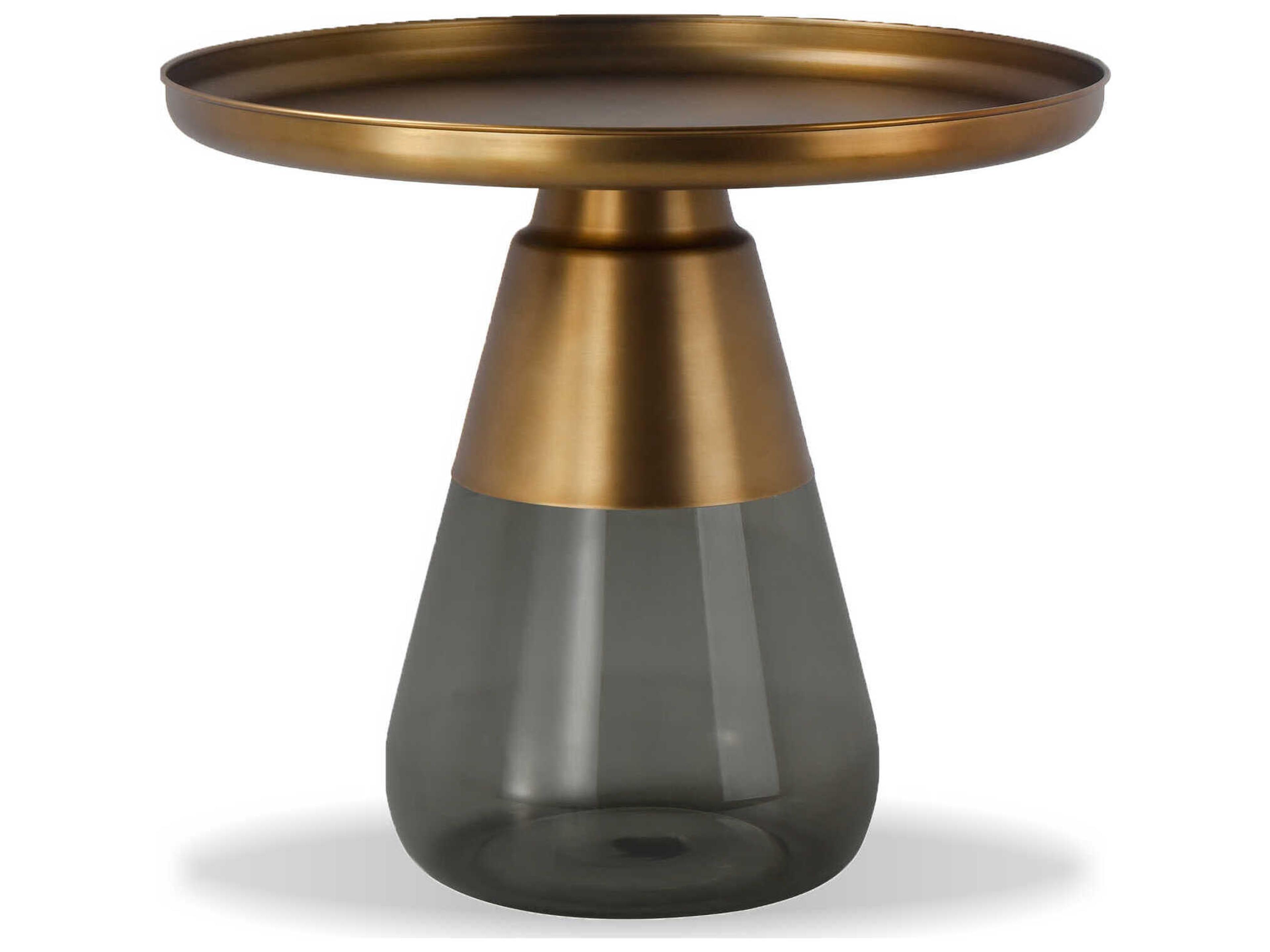 Duverre Round Metal Antique Brass Smoke End Table