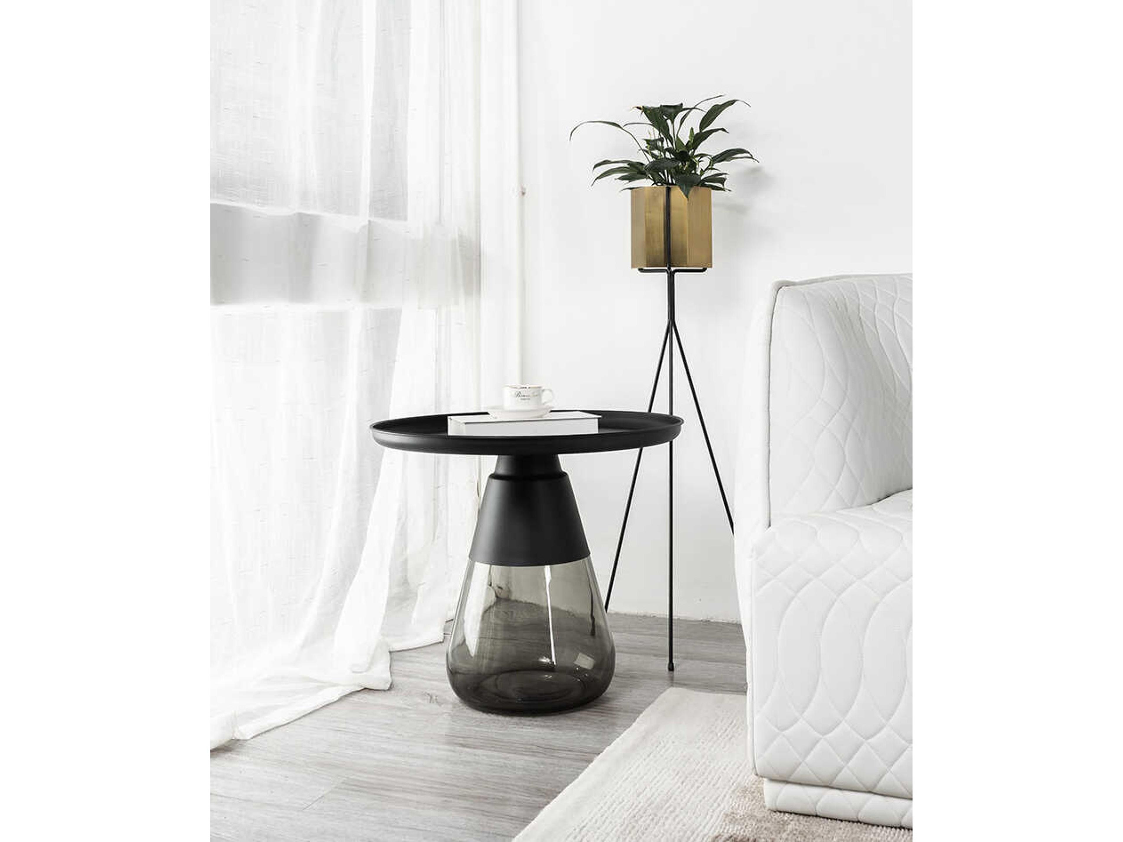 Mobital Duverre Round Metal Matte Black Smoke End Table