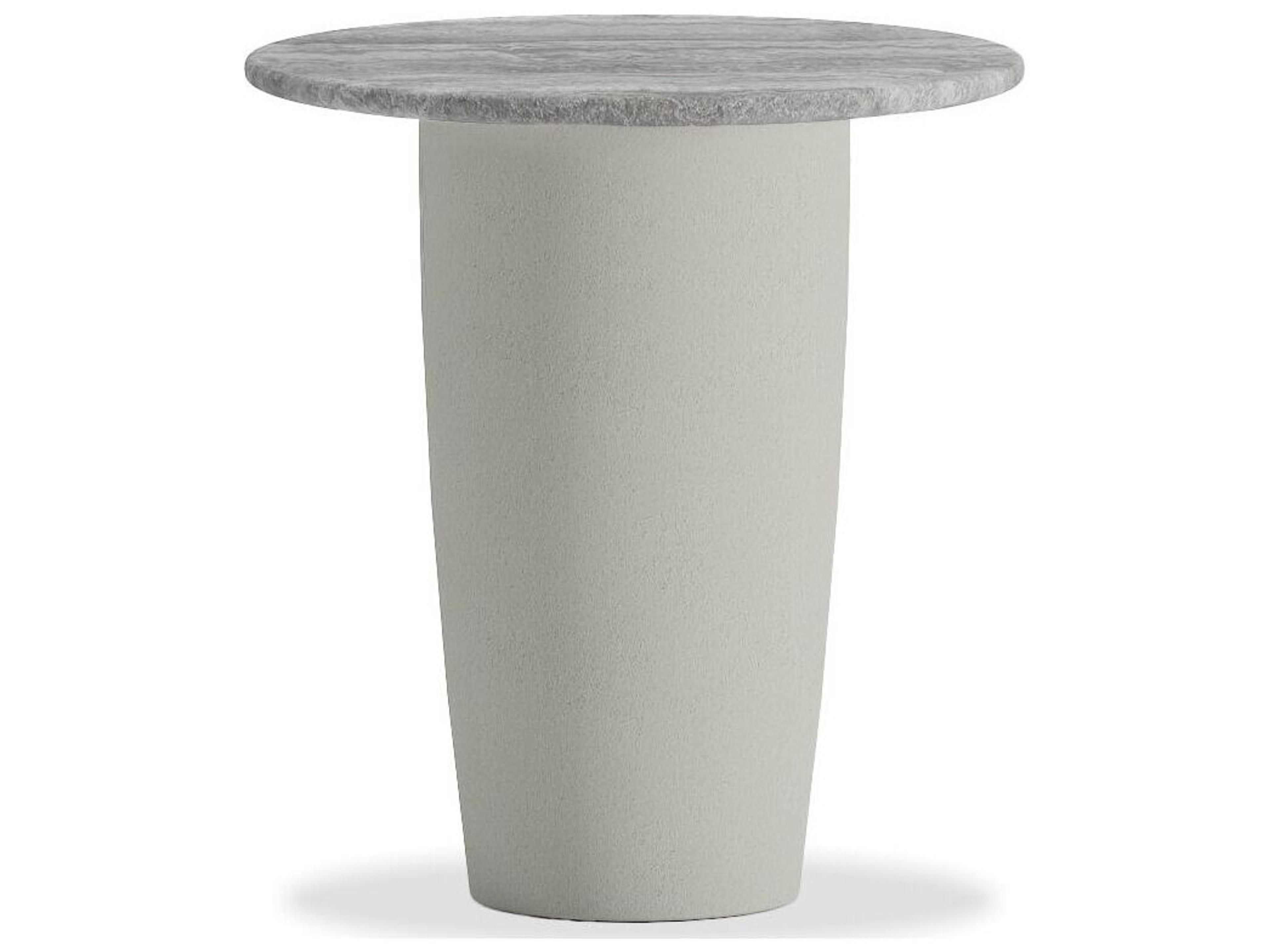 Edem Round Silver Grey Travertine Marble Top End Table