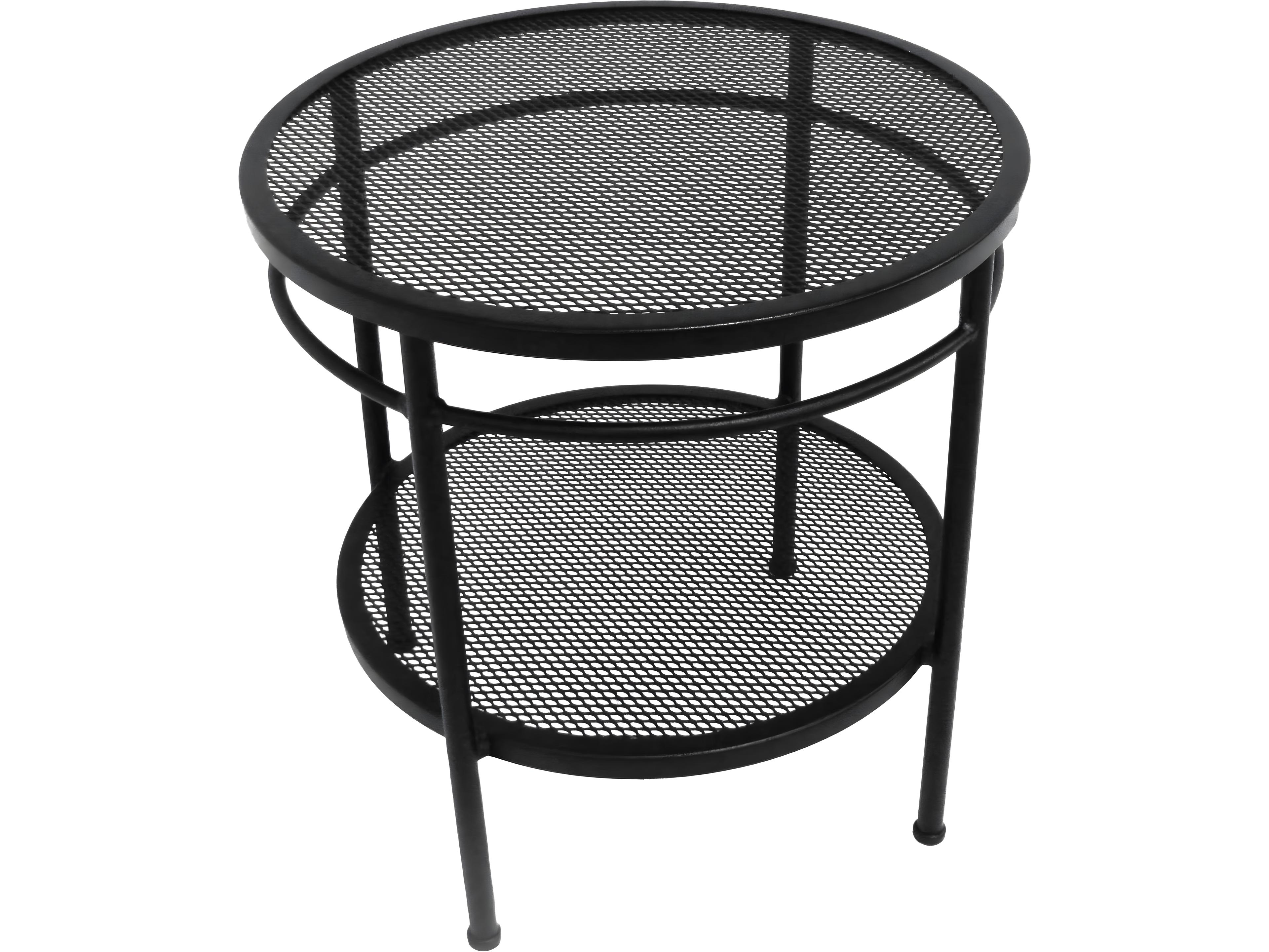 Cove Wrought Iron Round Two Tier Outdoor End Table