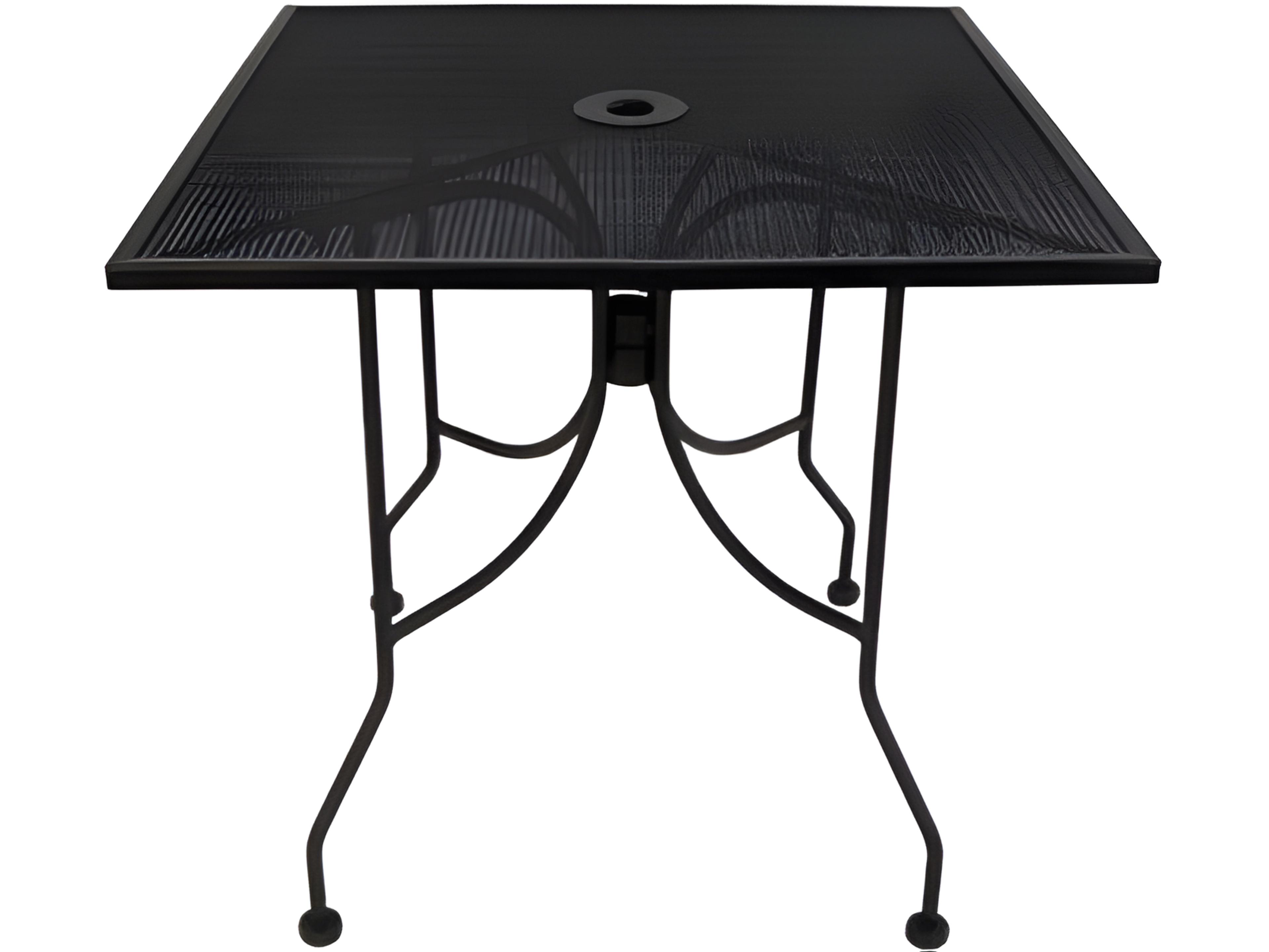 Mesh Wrought Iron Square Outdoor Dining Table with Umbrella Hole