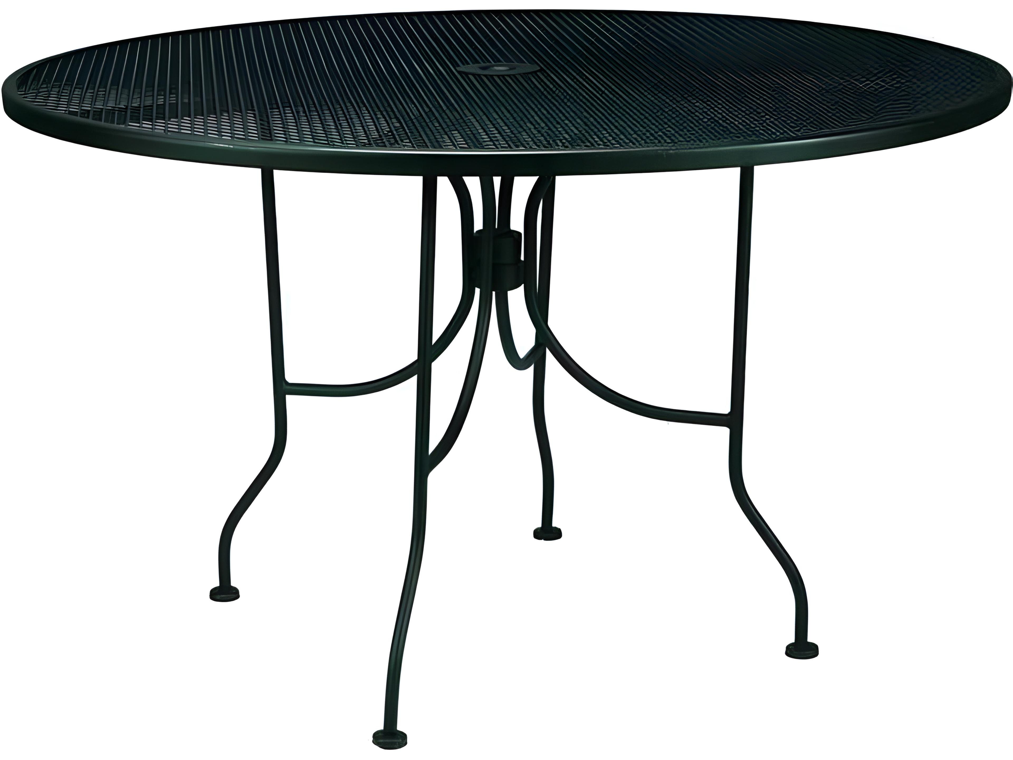 Mesh Wrought Iron Round Outdoor Patio Dining Table with Umbrella Hole