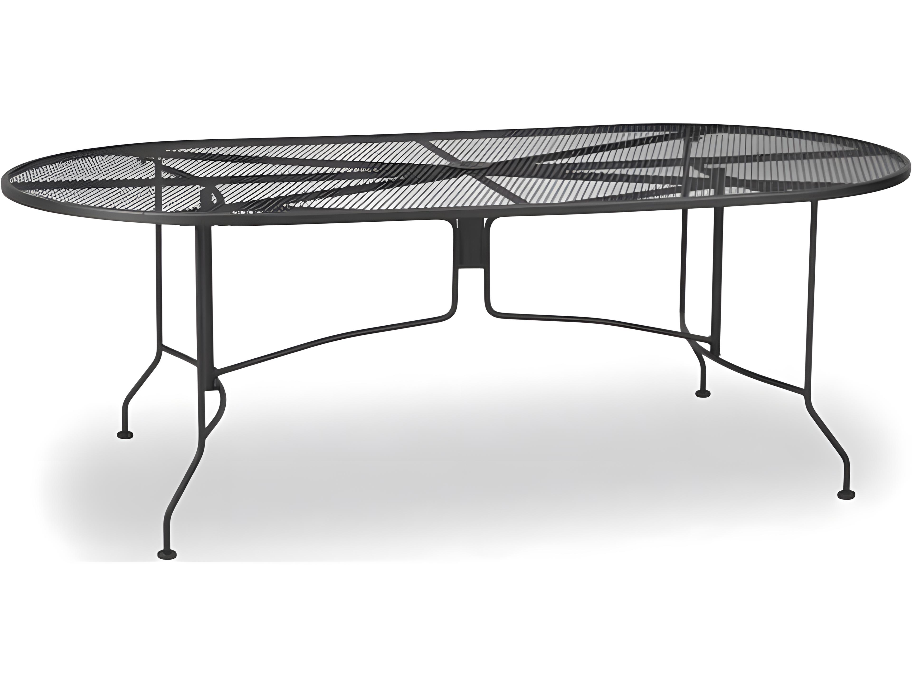 Mesh Wrought Iron Oval Outdoor Dining Table with Umbrella Hole