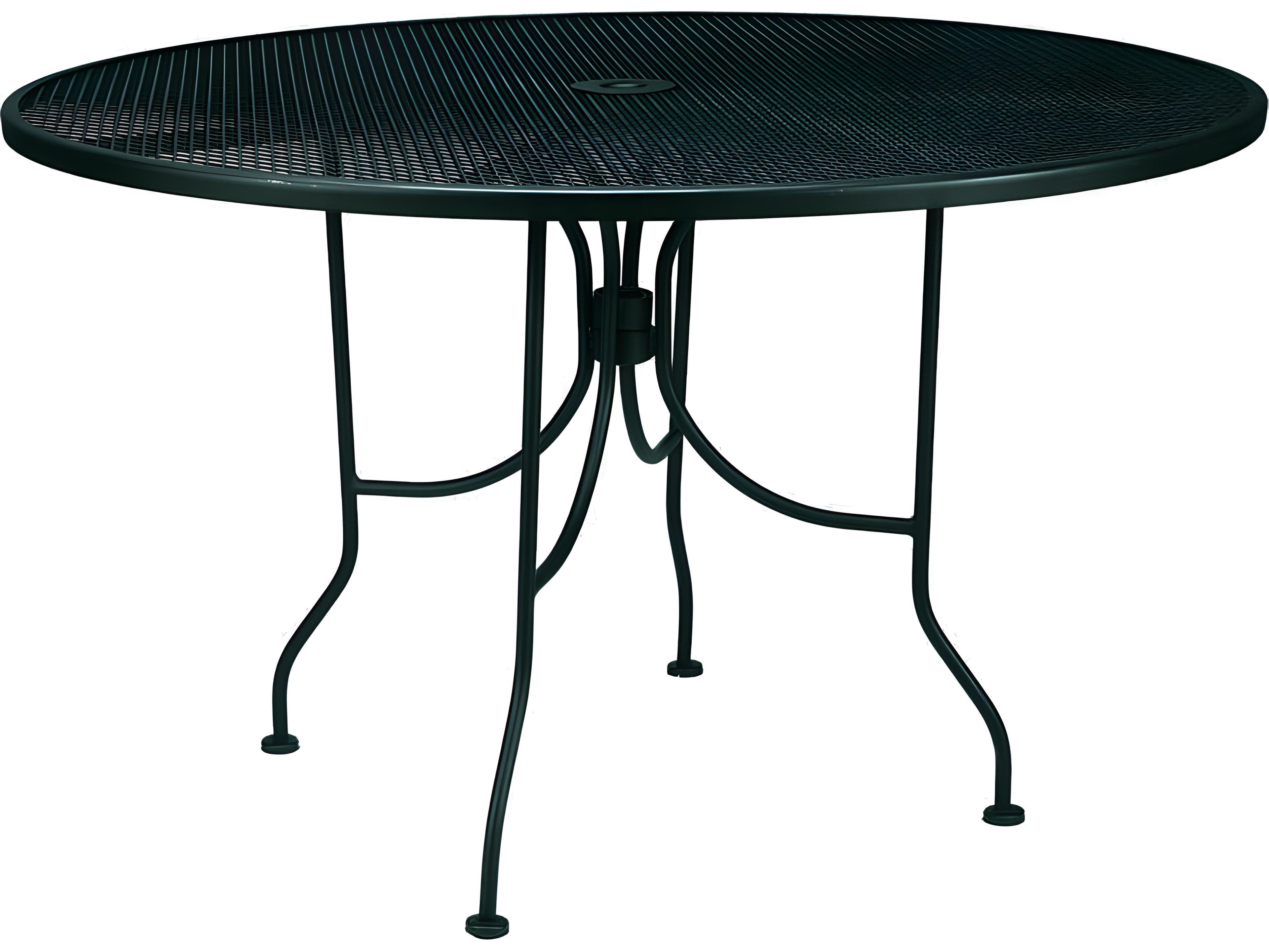 Mesh Wrought Iron Round Patio Dining Table with Umbrella Hole