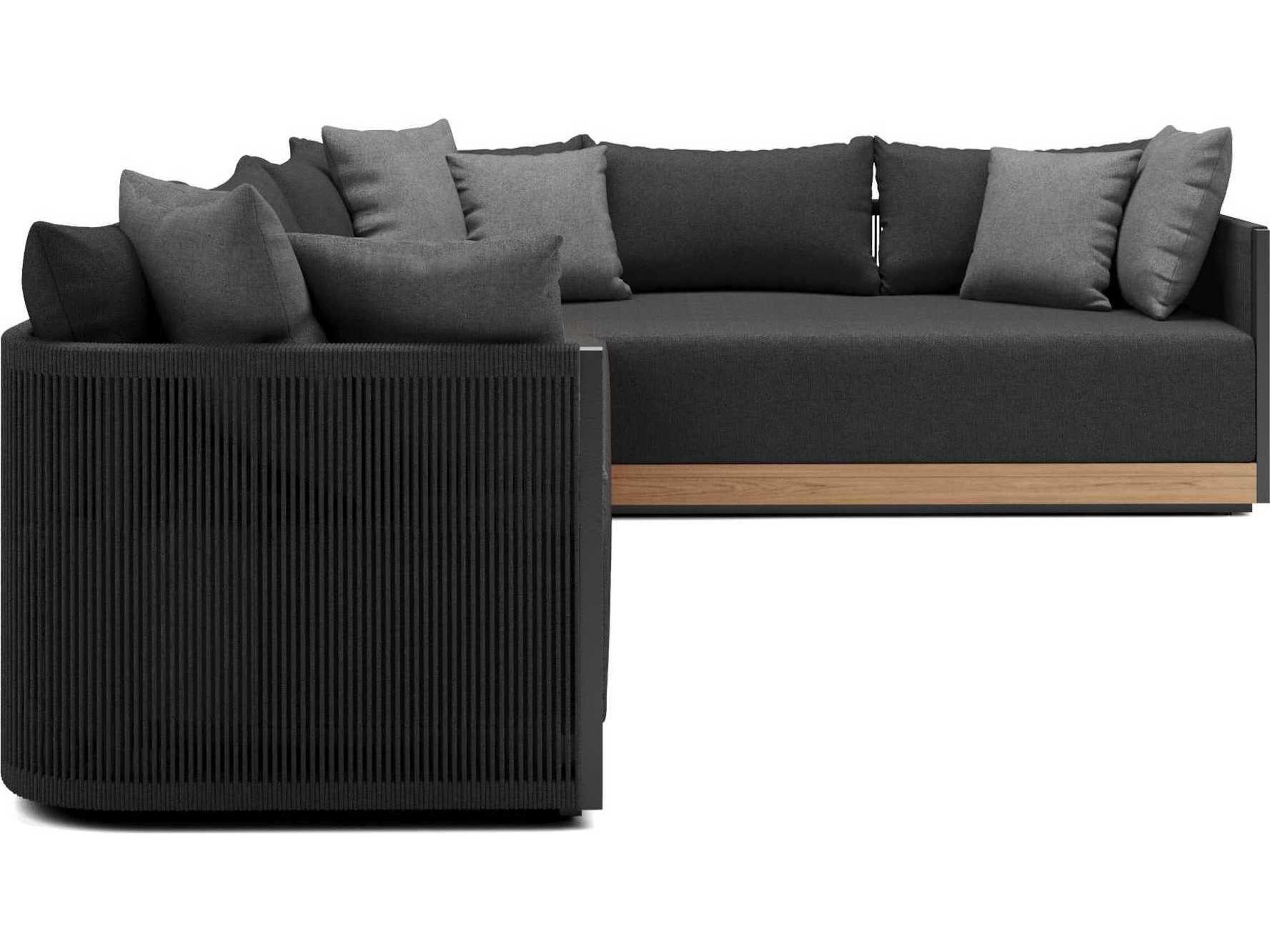 ModLuxe Outdoor Haukland Cushions In Peppercorn Fabric, Body Black Cord, Base Teak Wood,structure Aluminum Fabric Cushion Sofa