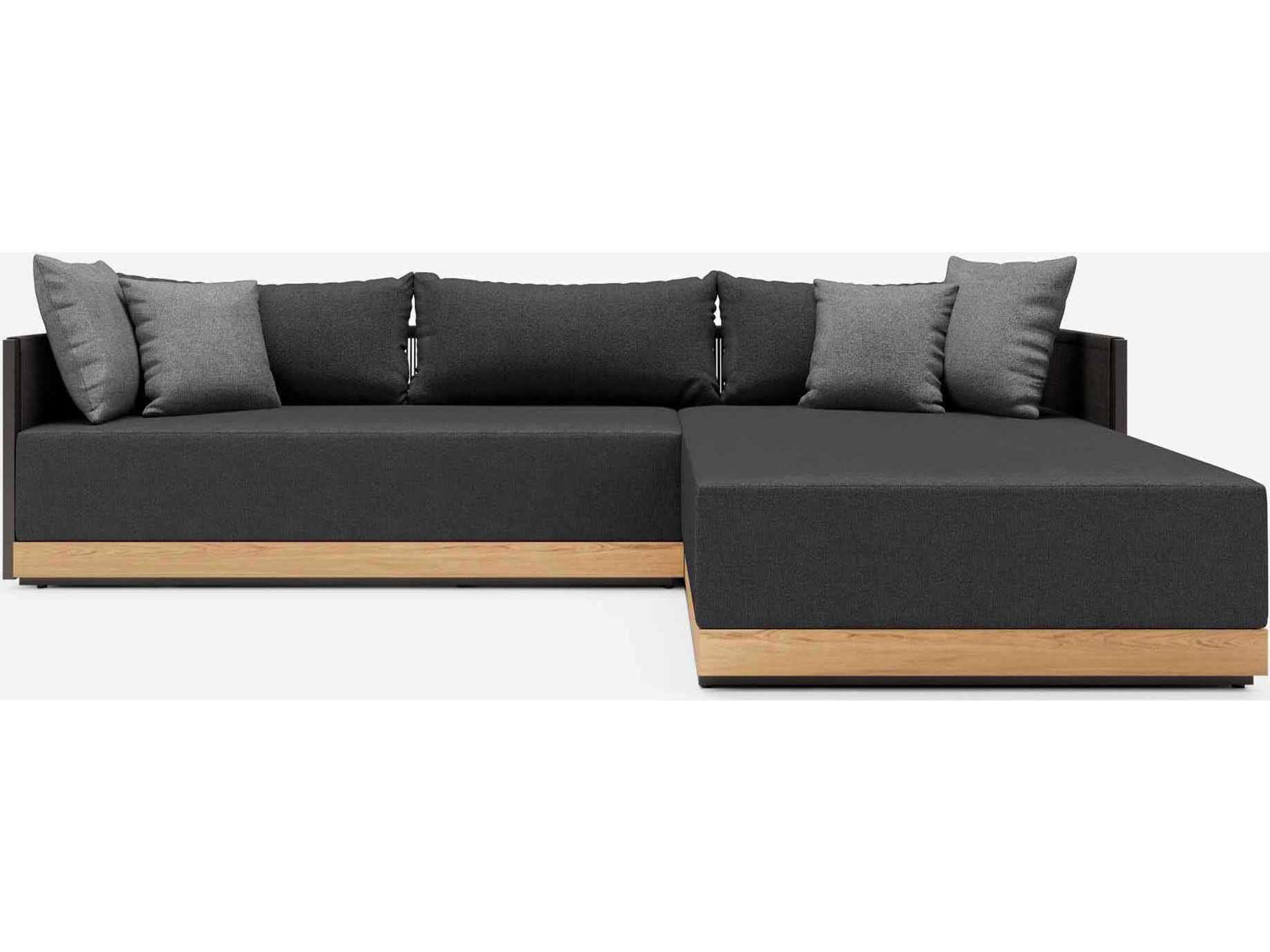 Haukland Cushions In Peppercorn Fabric, Body Black Cord, Base Teak Wood,structure Aluminum Fabric Cushion Sofa