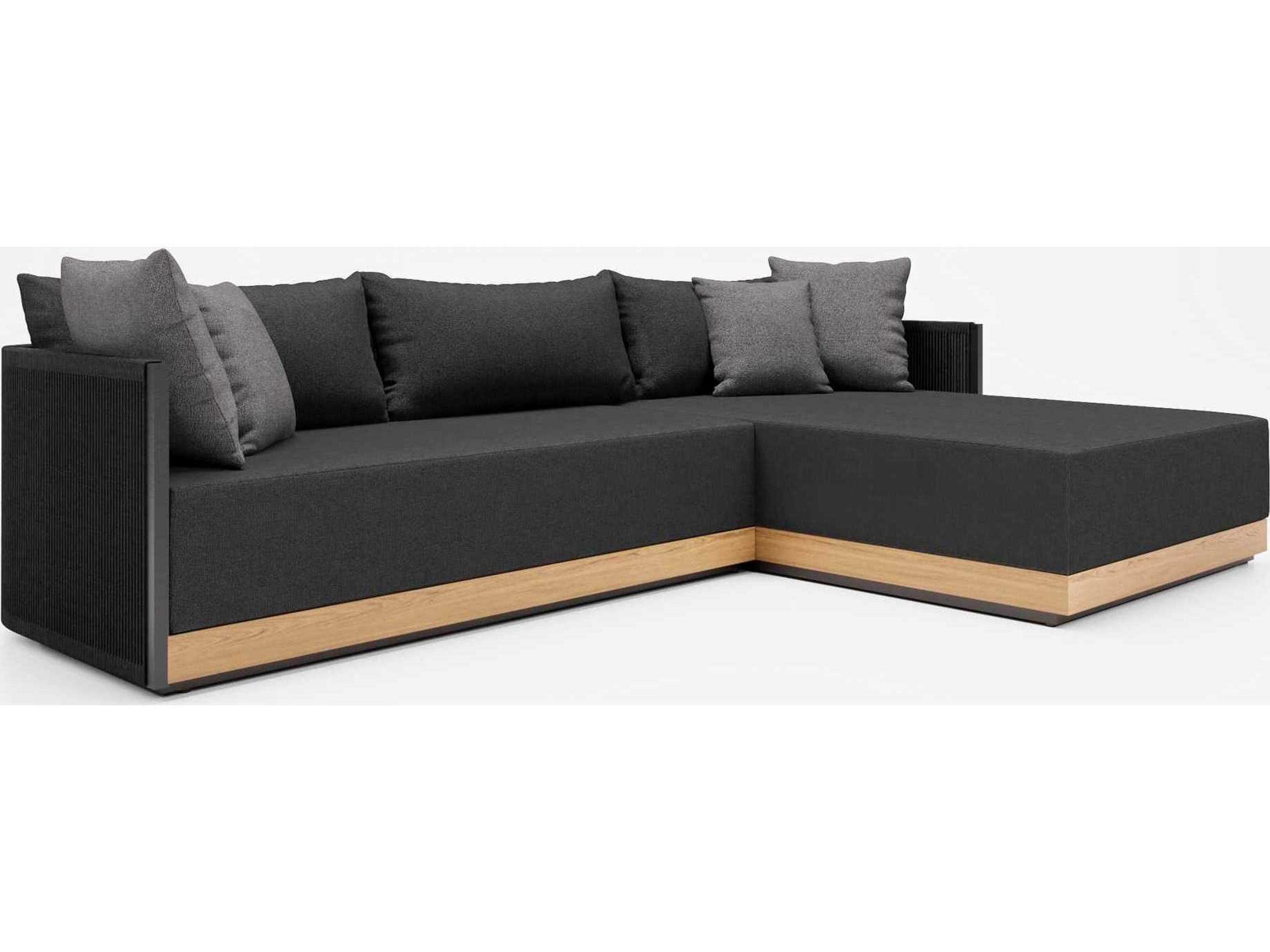 ModLuxe Outdoor Haukland Cushions In Peppercorn Fabric, Body Black Cord, Base Teak Wood,structure Aluminum Fabric Cushion Sofa