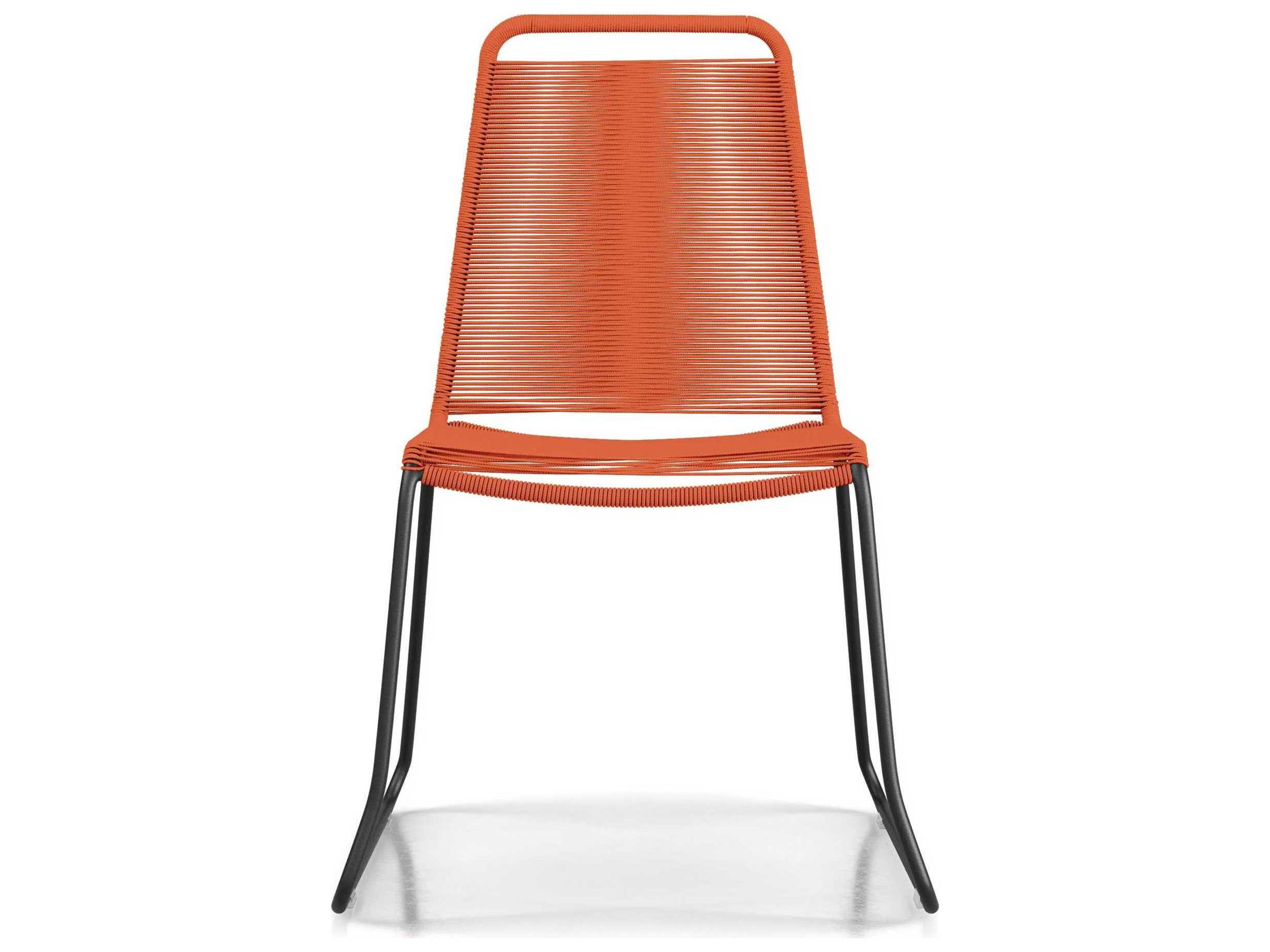 ModLuxe Outdoor Yuma Seat In Orange Regatta Cord, Frame Black Steel Stone Rope Lounge Chair