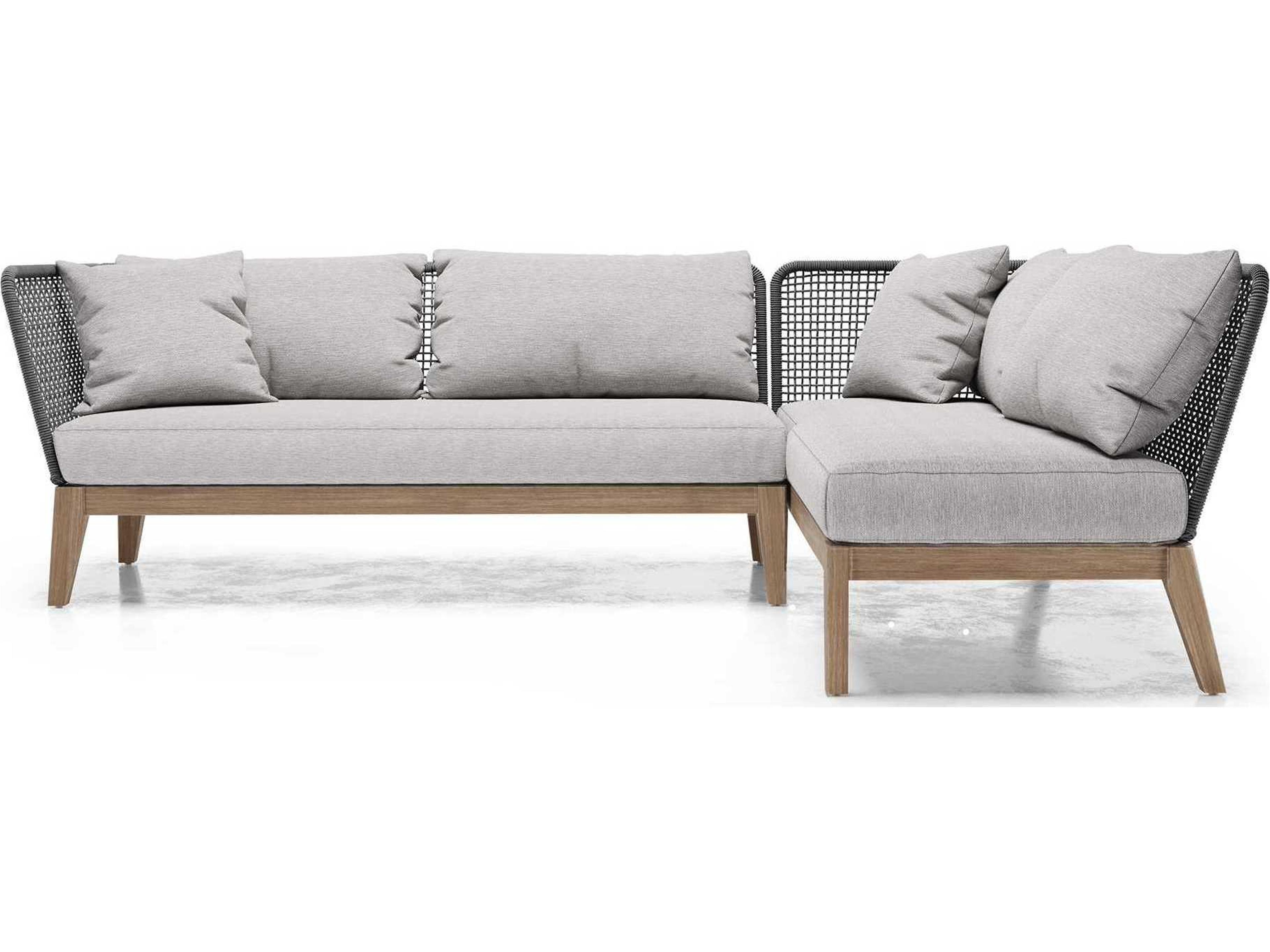 ModLuxe Outdoor Haukland Cushions In Feather Gray Fabric, Body Dark Regatta Cord, Frame Weathered Eucalyptus Fabric Cushion Sofa