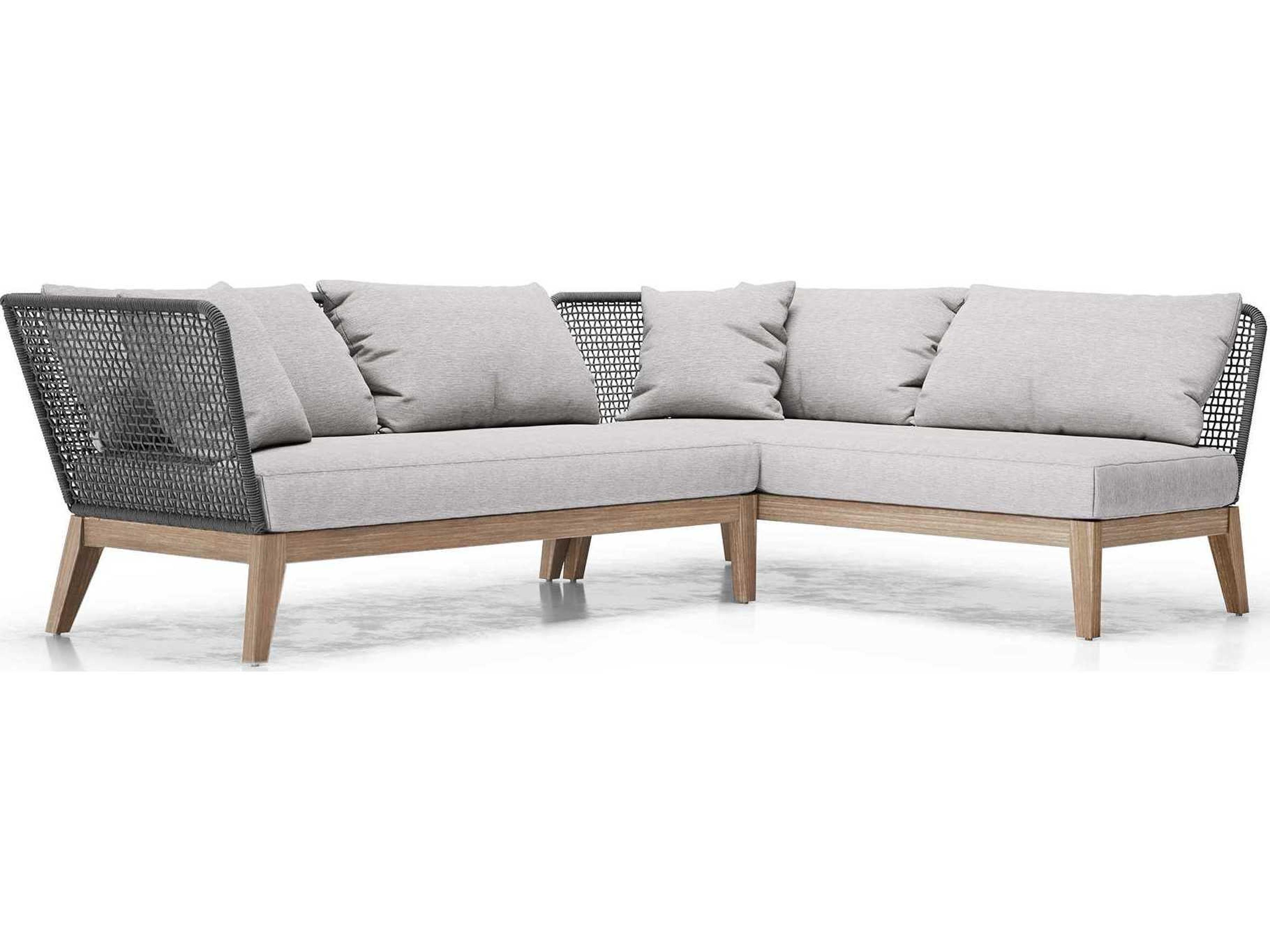 ModLuxe Outdoor Haukland Cushions In Feather Gray Fabric, Body Dark Regatta Cord, Frame Weathered Eucalyptus Fabric Cushion Sofa