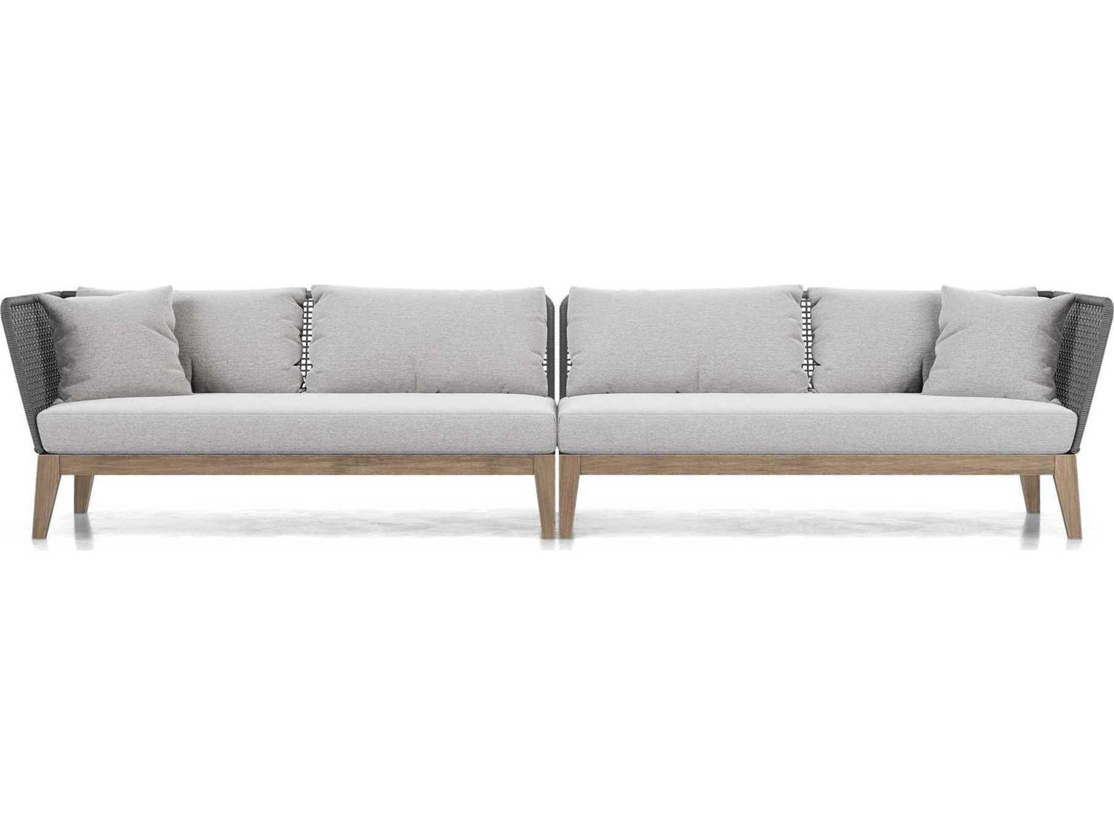 ModLuxe Outdoor Haukland Cushions In Feather Gray Fabric, Body Dark Regatta Cord, Frame Weathered Eucalyptus Fabric Cushion Sofa