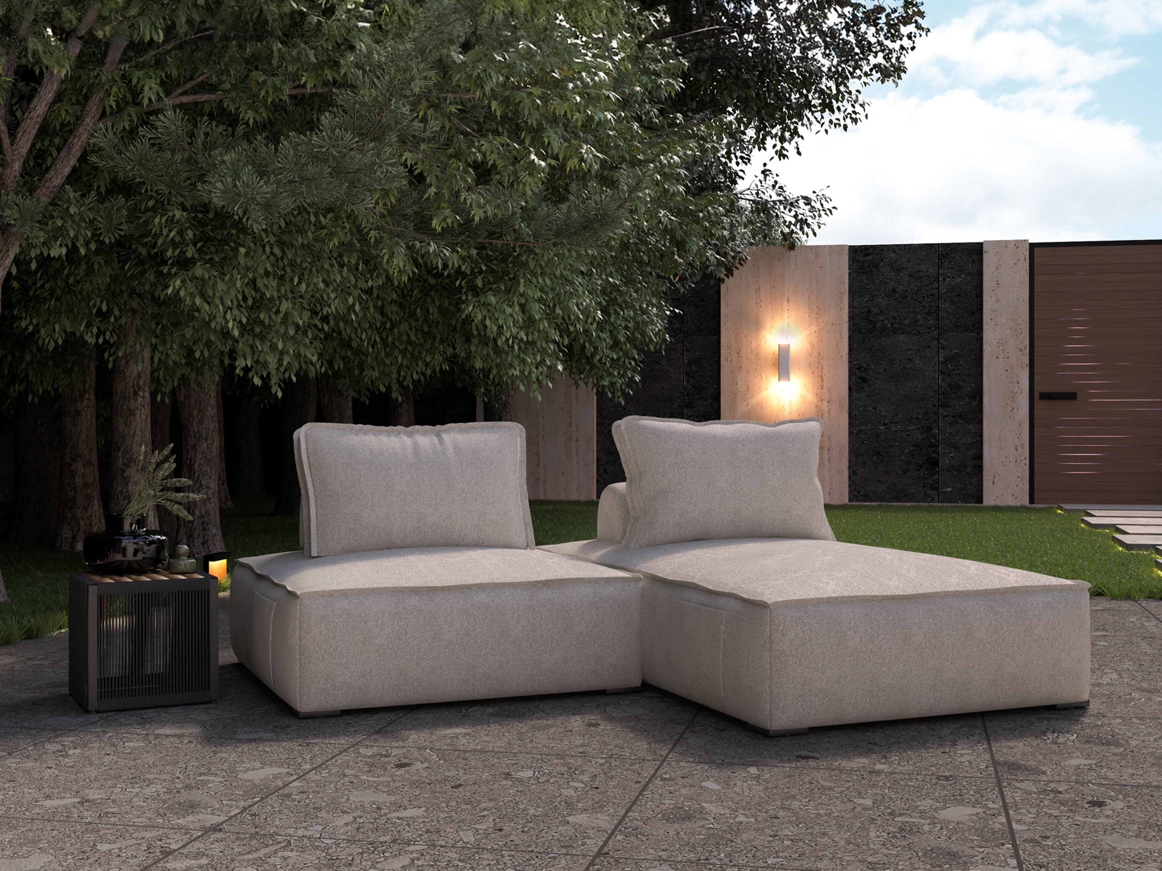 ModLuxe Outdoor Bahia Aluminum Right Facing Textured Greige Fabric Cushion 2-Pieces Modular Sofa