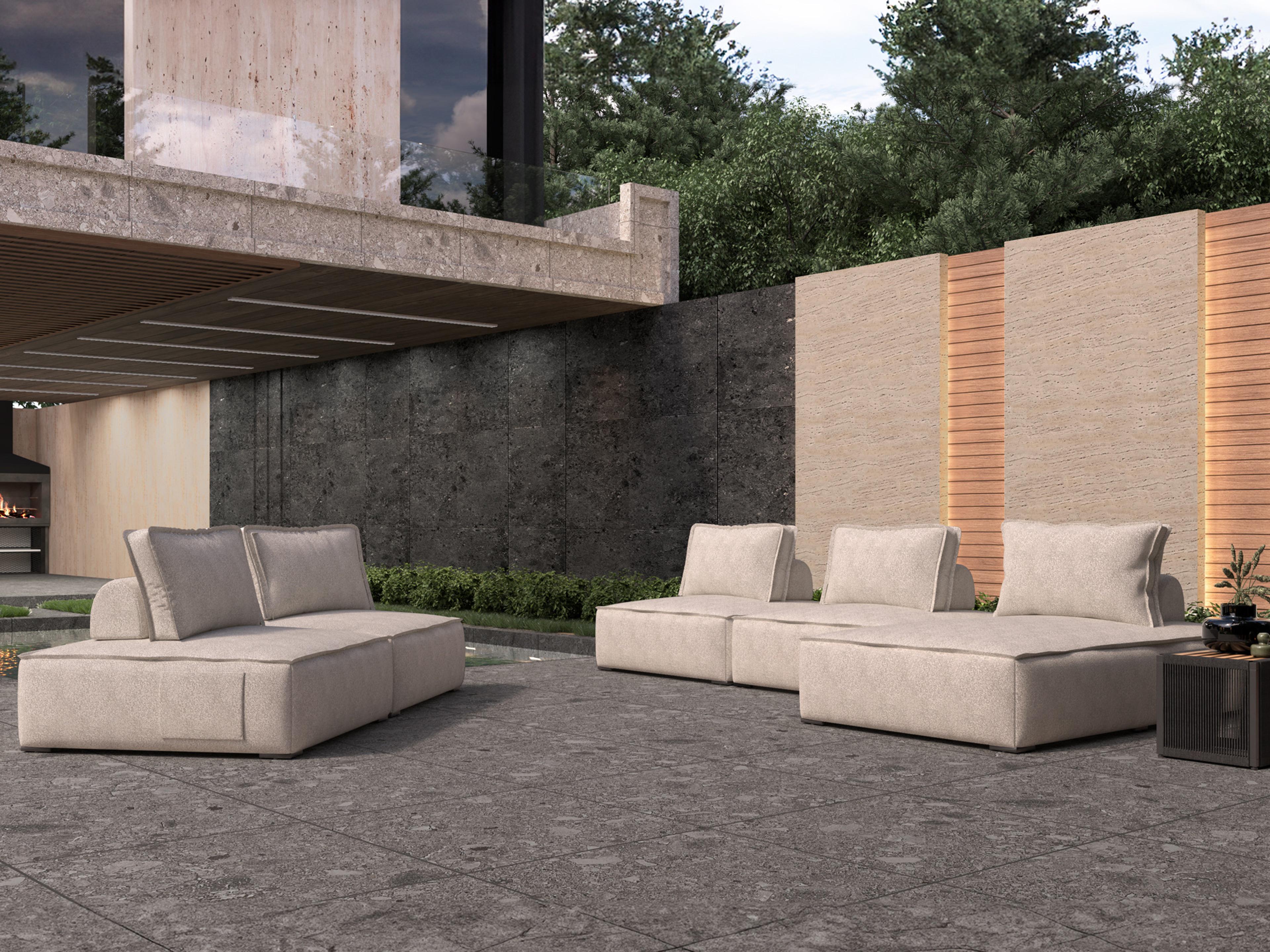 ModLuxe Outdoor Bahia Aluminum Textured Greige Fabric Cushion 2- Pieces Modular Sofa