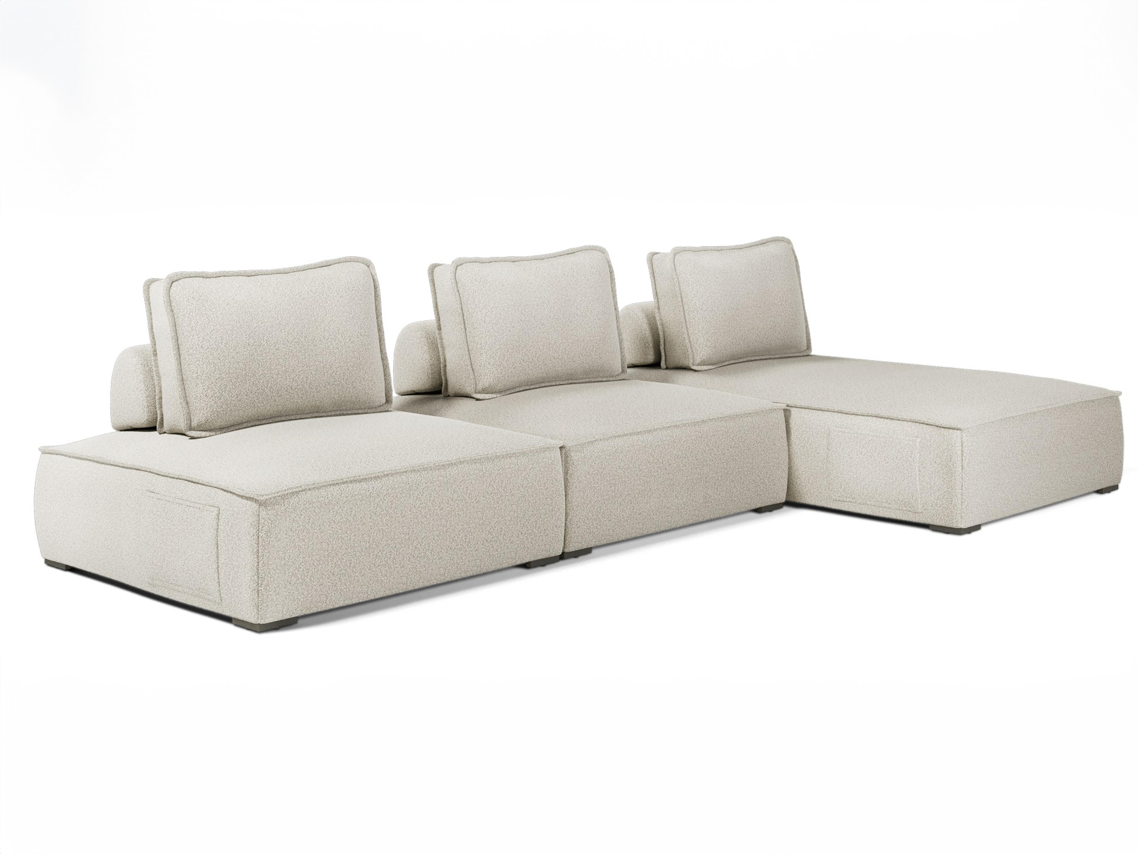 Bahia Aluminum Right Facing Textured Greige Fabric Cushion 3-Pieces Modular Sofa