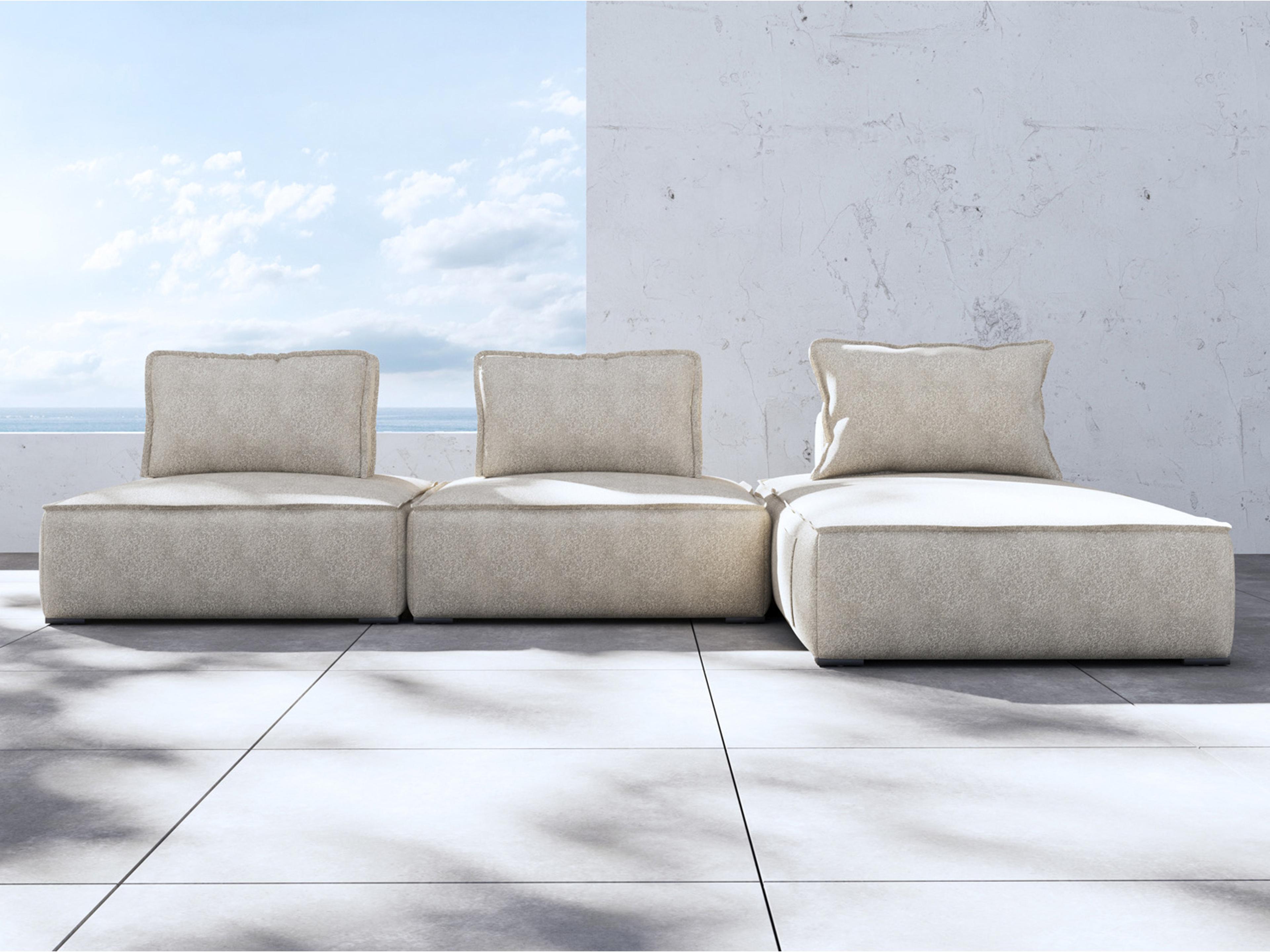 ModLuxe Outdoor Bahia Aluminum Right Facing Textured Greige Fabric Cushion 3-Pieces Modular Sofa