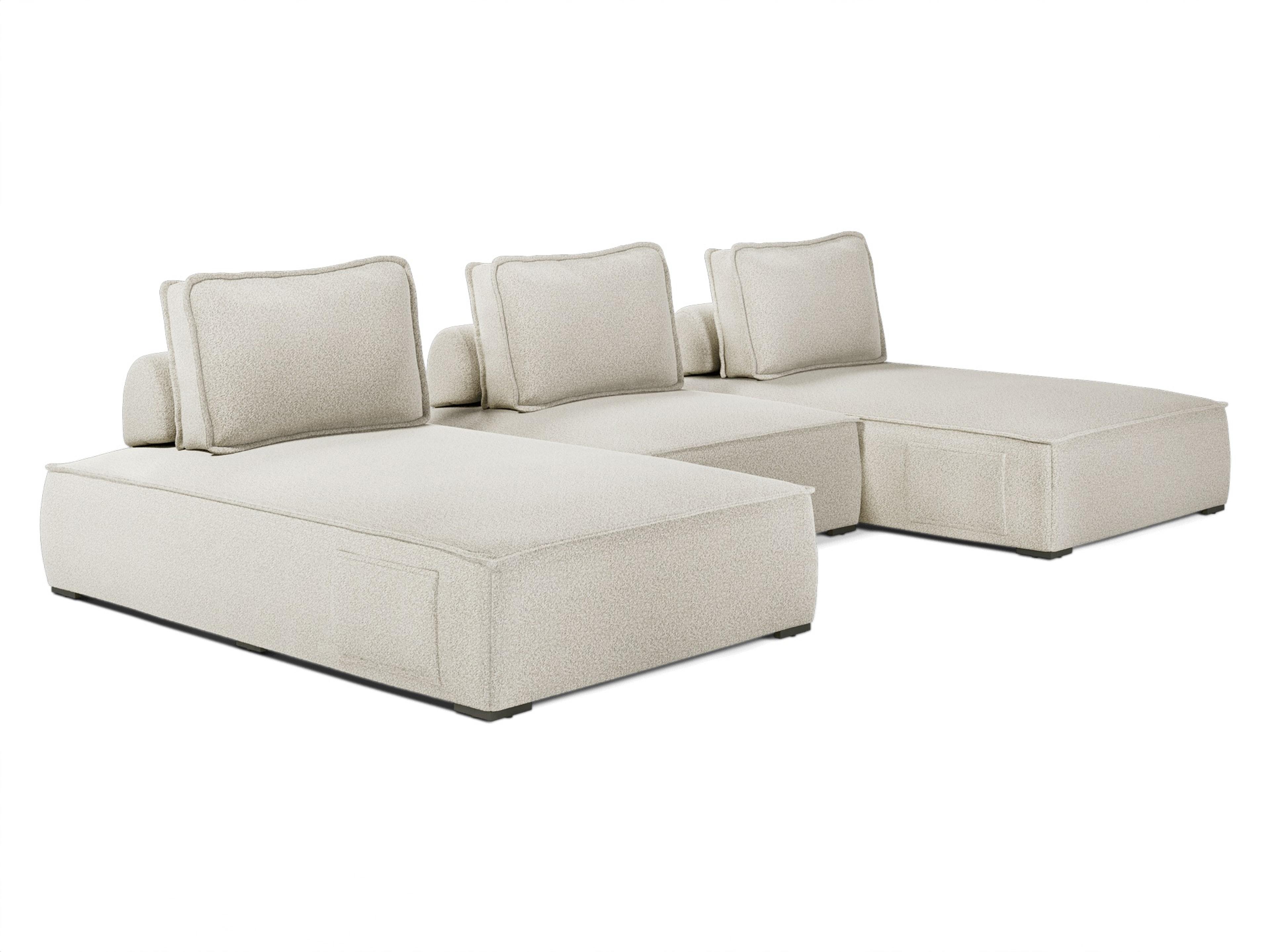 Bahia Aluminum Textured Greige Fabric Cushion 3-Pieces Modular Sofa