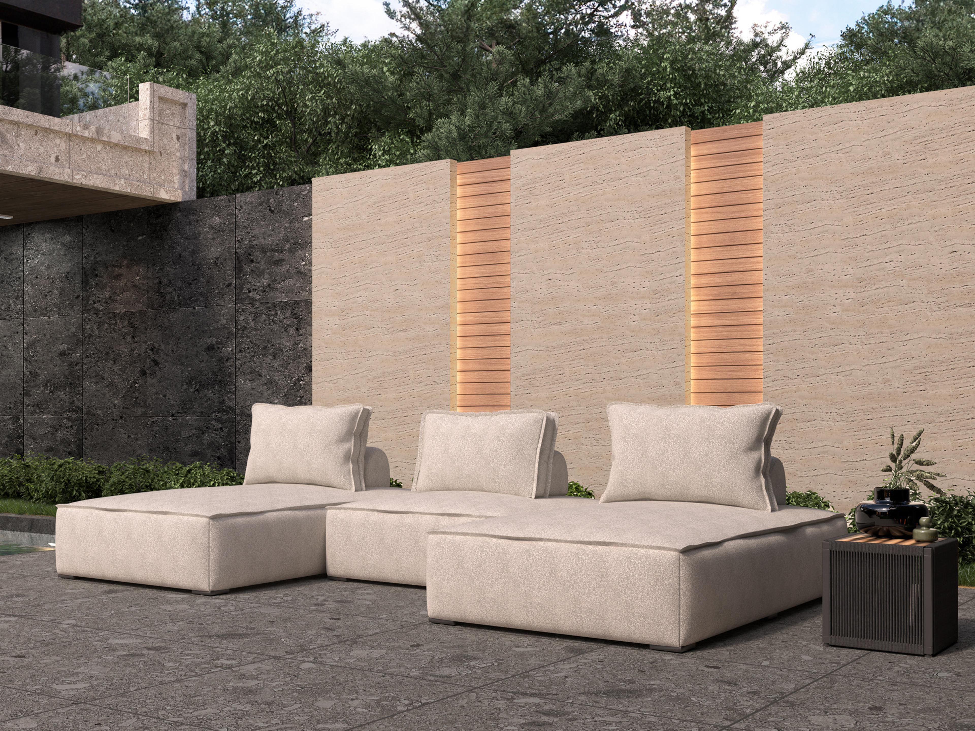 ModLuxe Outdoor Bahia Aluminum Textured Greige Fabric Cushion 3-Pieces Modular Sofa