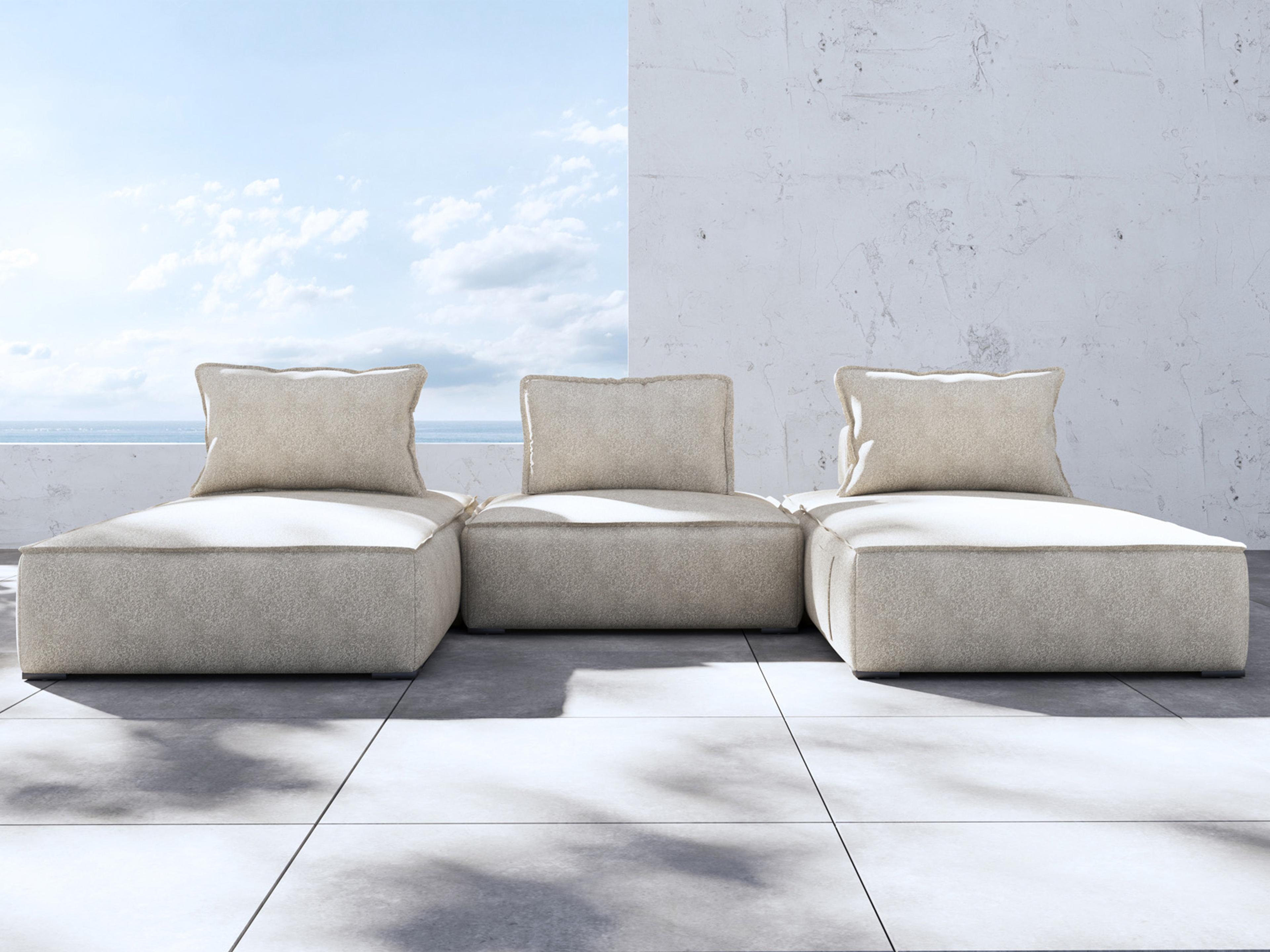 ModLuxe Outdoor Bahia Aluminum Textured Greige Fabric Cushion 3-Pieces Modular Sofa