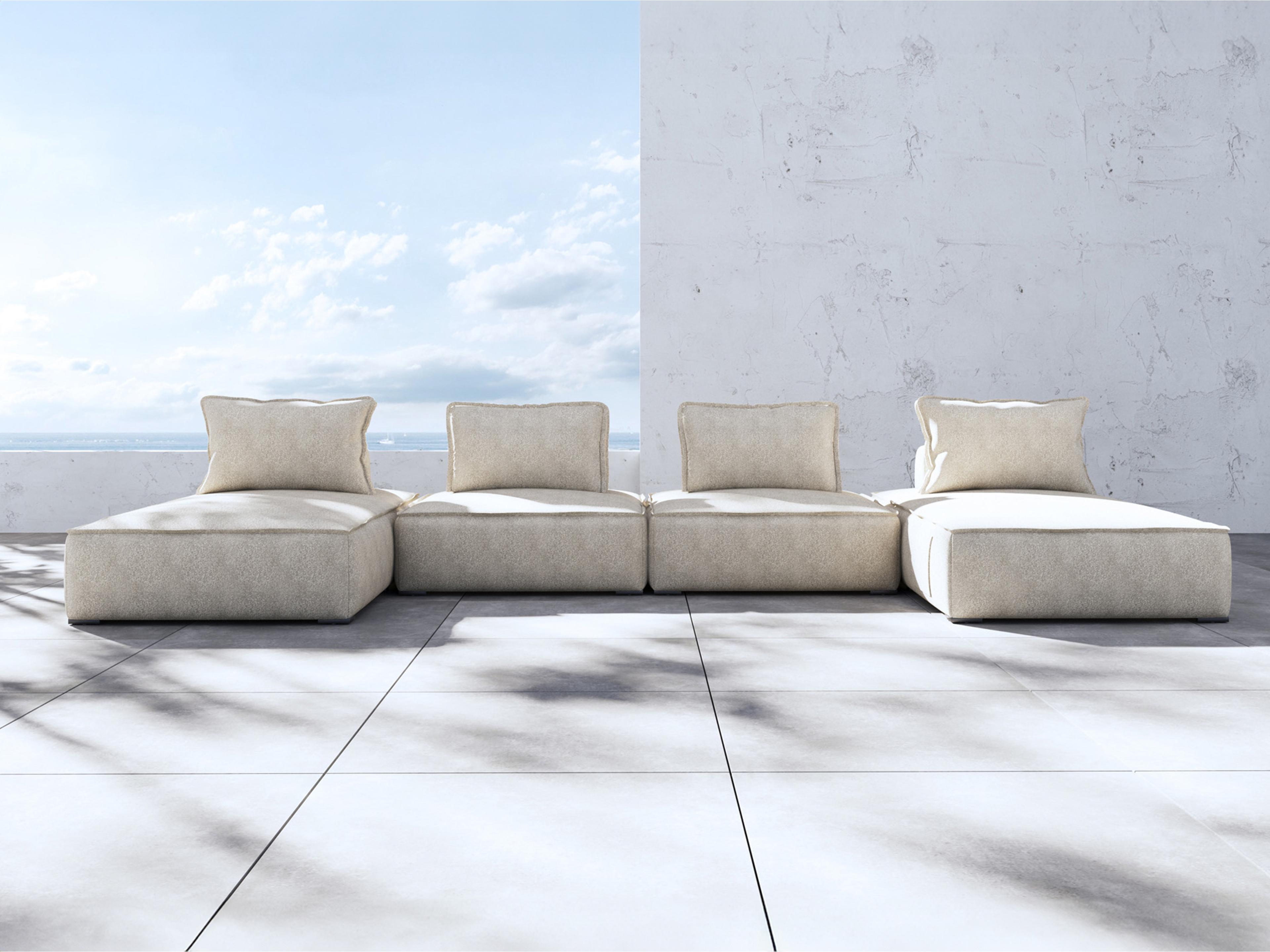 ModLuxe Outdoor Bahia Aluminum Textured Greige Fabric Cushion 4- Pieces Modular Sofa