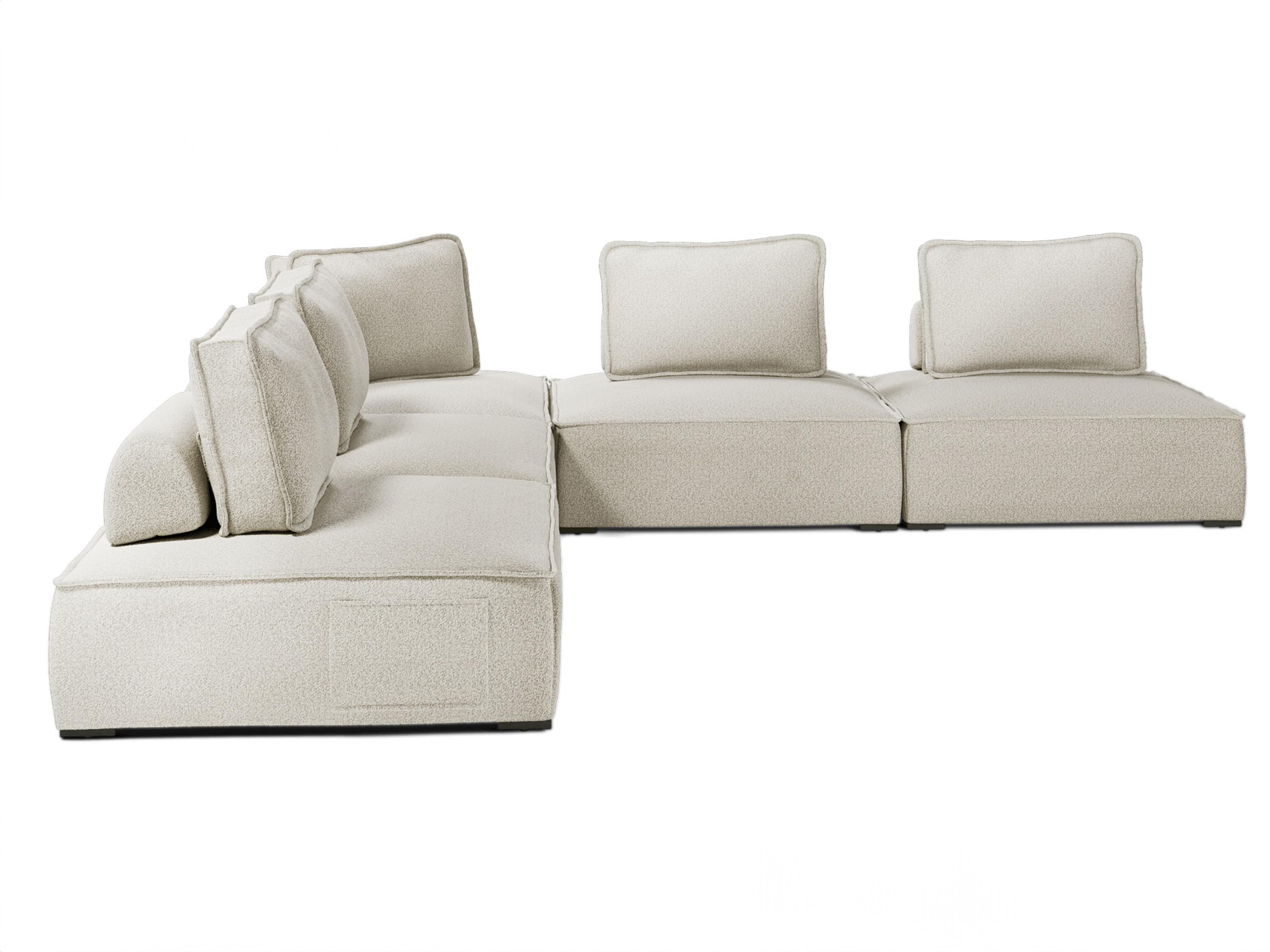 Bahia Aluminum Left Facing Textured Greige Fabric Cushion 5- Pieces Modular Sofa