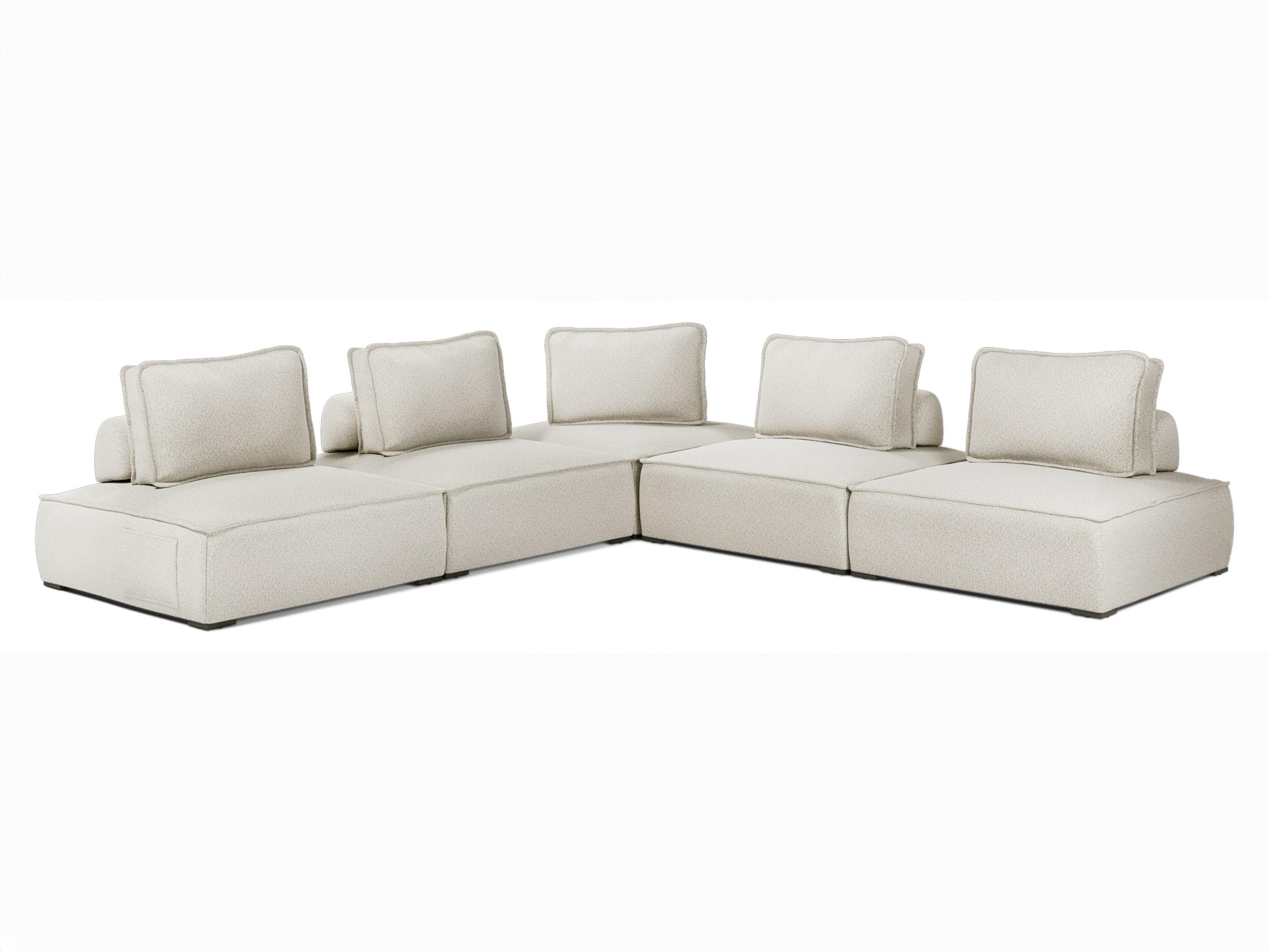 ModLuxe Outdoor Bahia Aluminum Left Facing Textured Greige Fabric Cushion 5- Pieces Modular Sofa