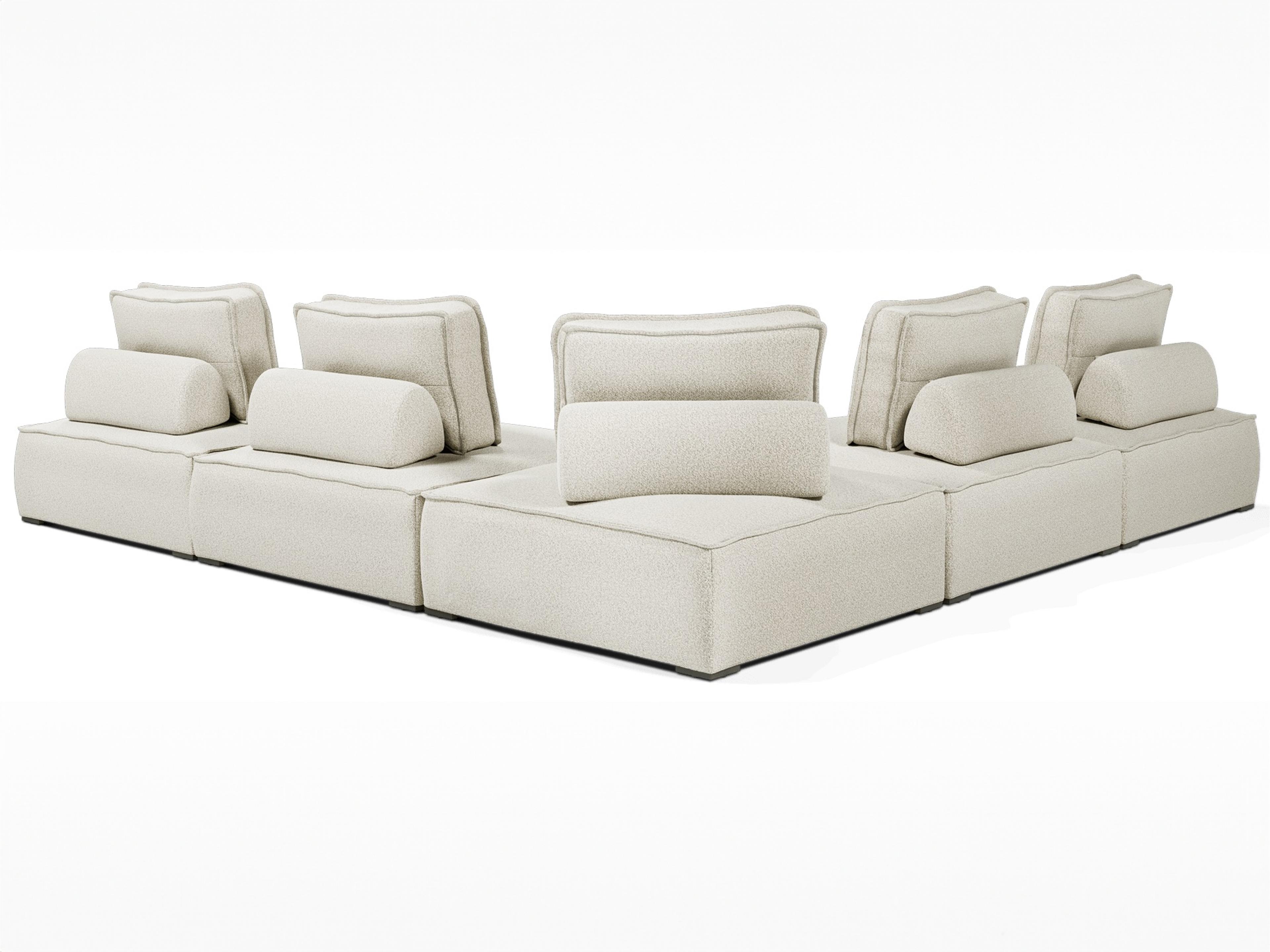 ModLuxe Outdoor Bahia Aluminum Left Facing Textured Greige Fabric Cushion 5- Pieces Modular Sofa