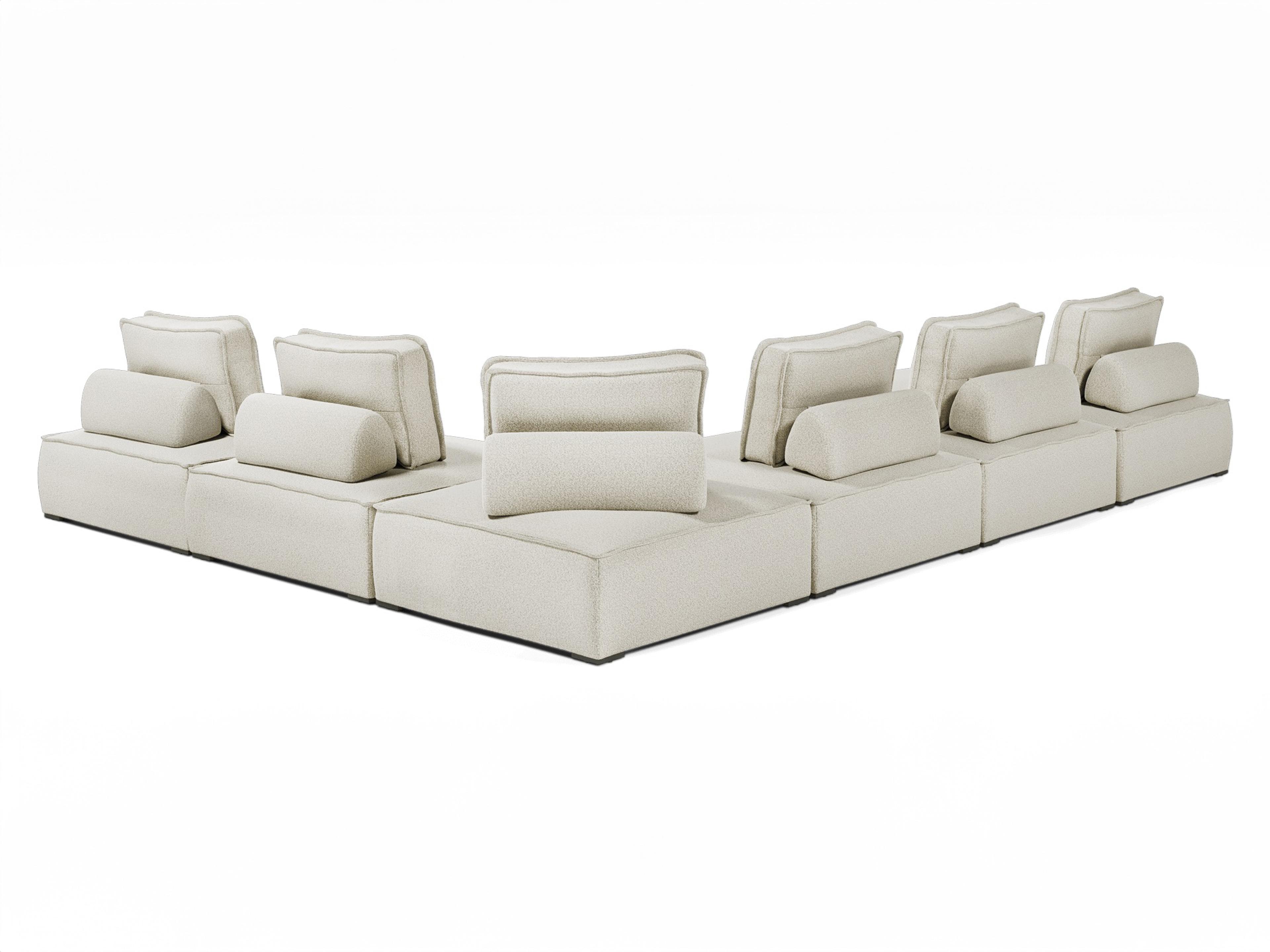 ModLuxe Outdoor Bahia Aluminum Right Facing Textured Greige Fabric Cushion 6- Pieces Modular Sofa