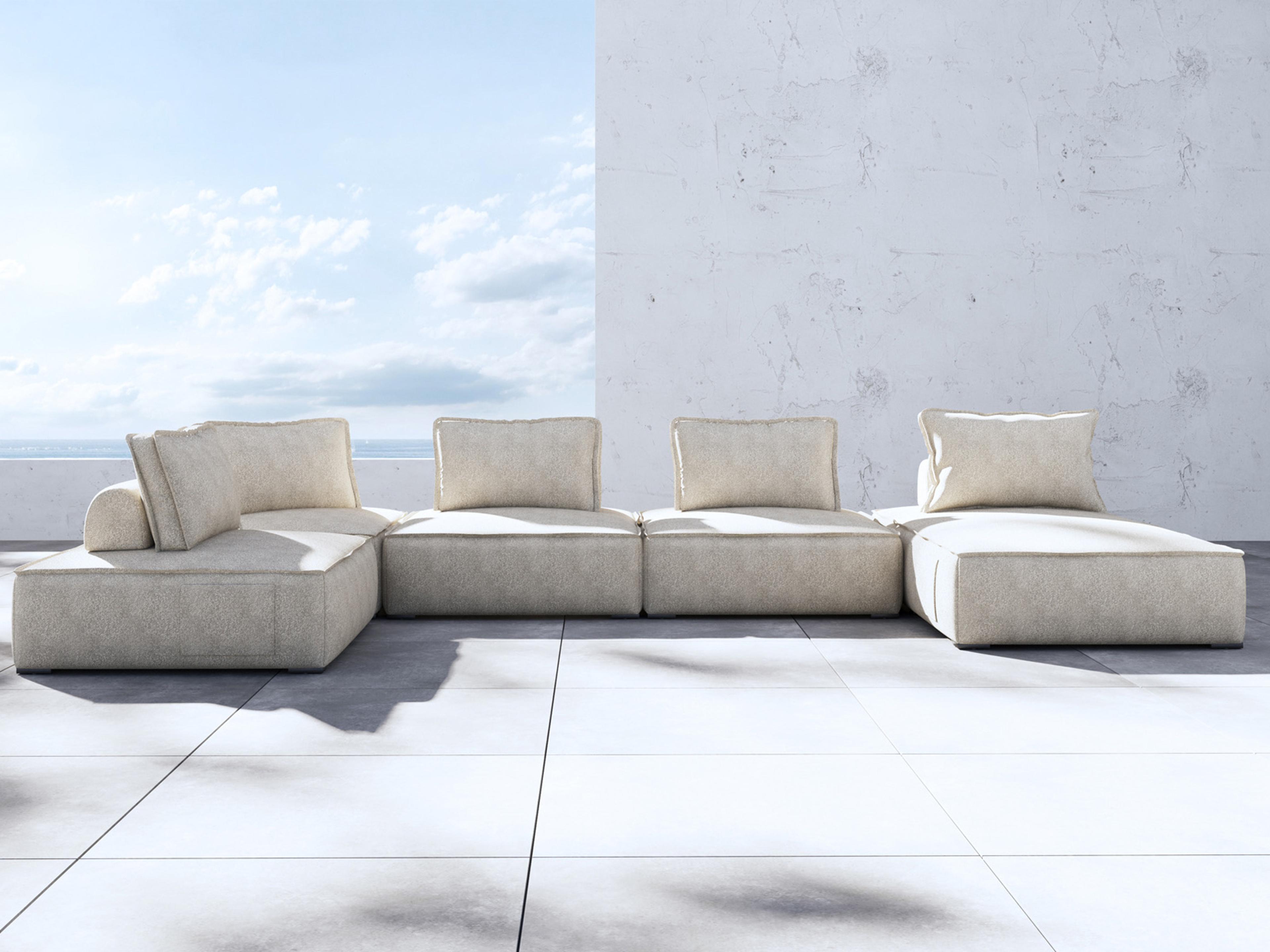 ModLuxe Outdoor Bahia Aluminum Textured Greige Fabric Cushion 5- Pieces Modular Sofa
