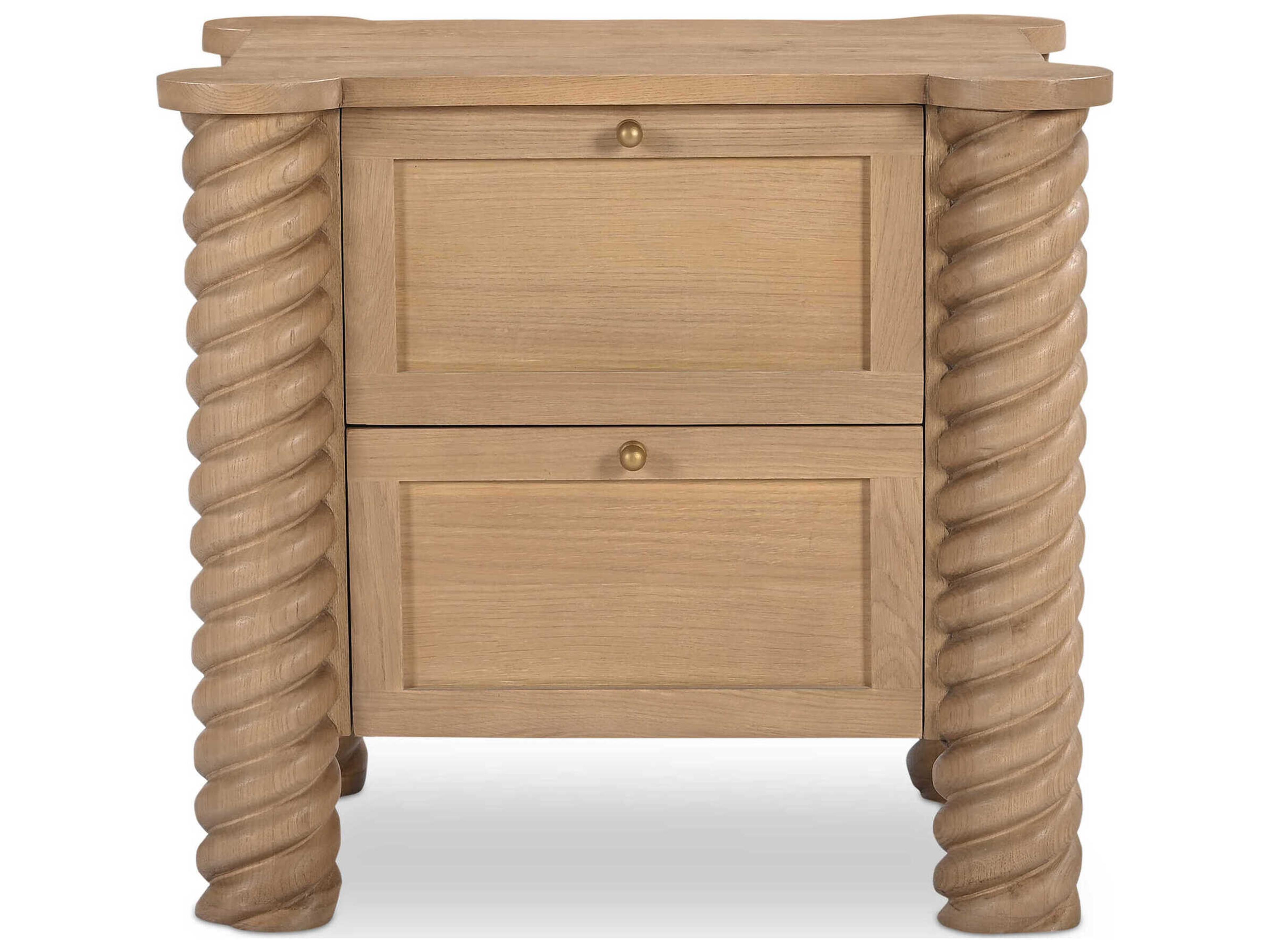 Treccia 2-Drawers Oak Wood Nightstand