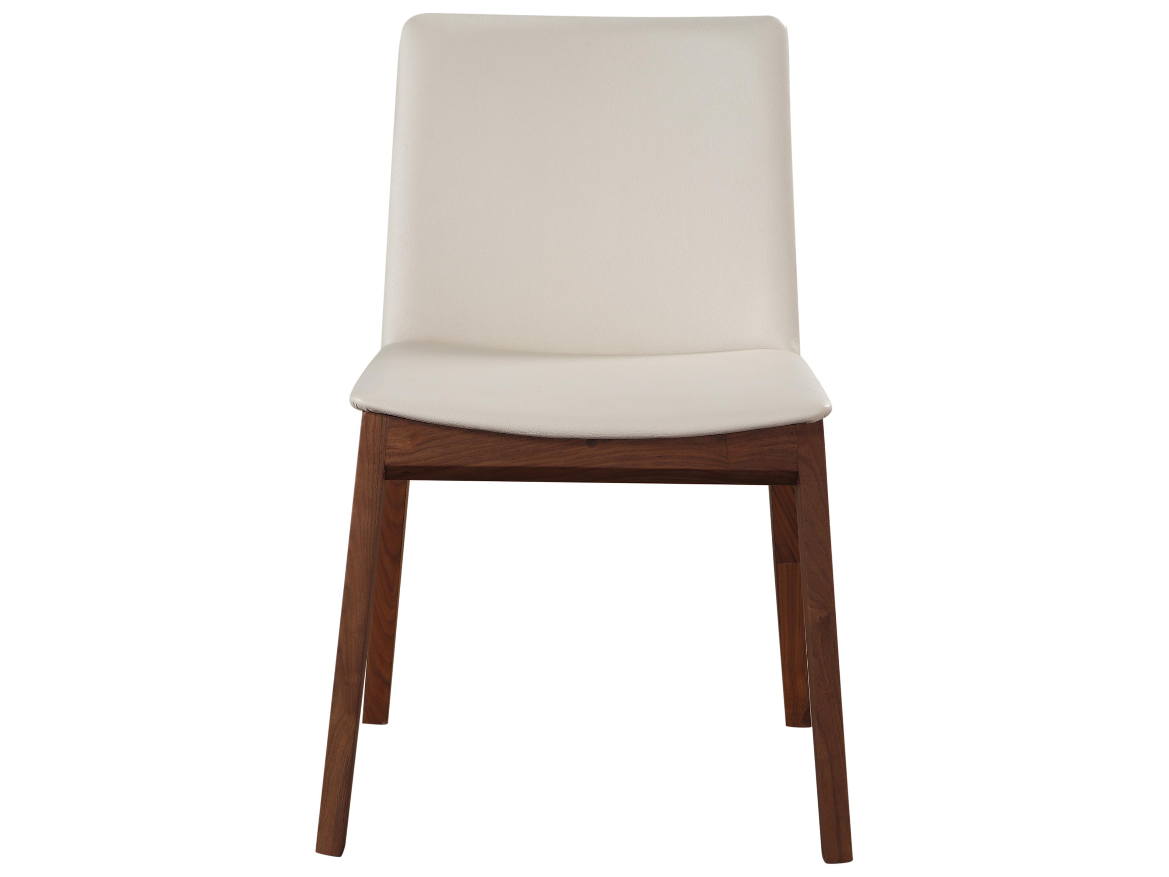 Moe's Home Deco Walnut Wood White Upholstered Side Dining Chair - Set of Two
