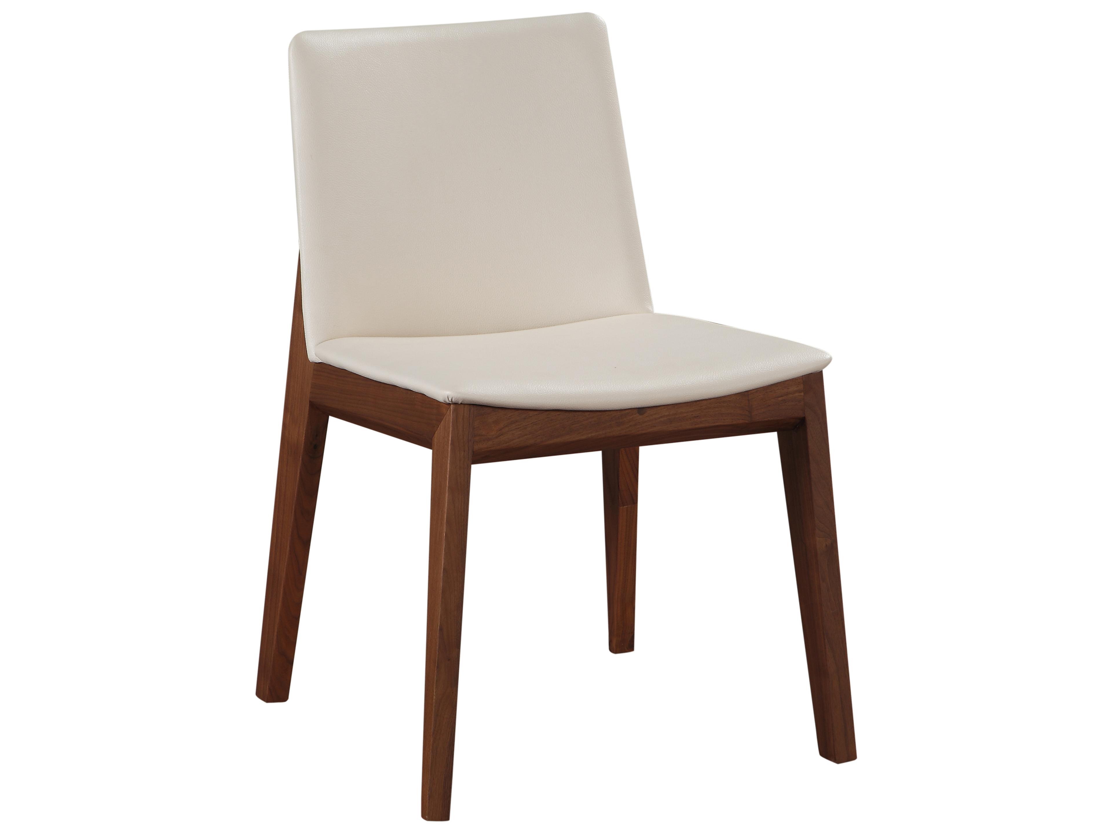 Moe's Home Deco Walnut Wood White Upholstered Side Dining Chair - Set of Two