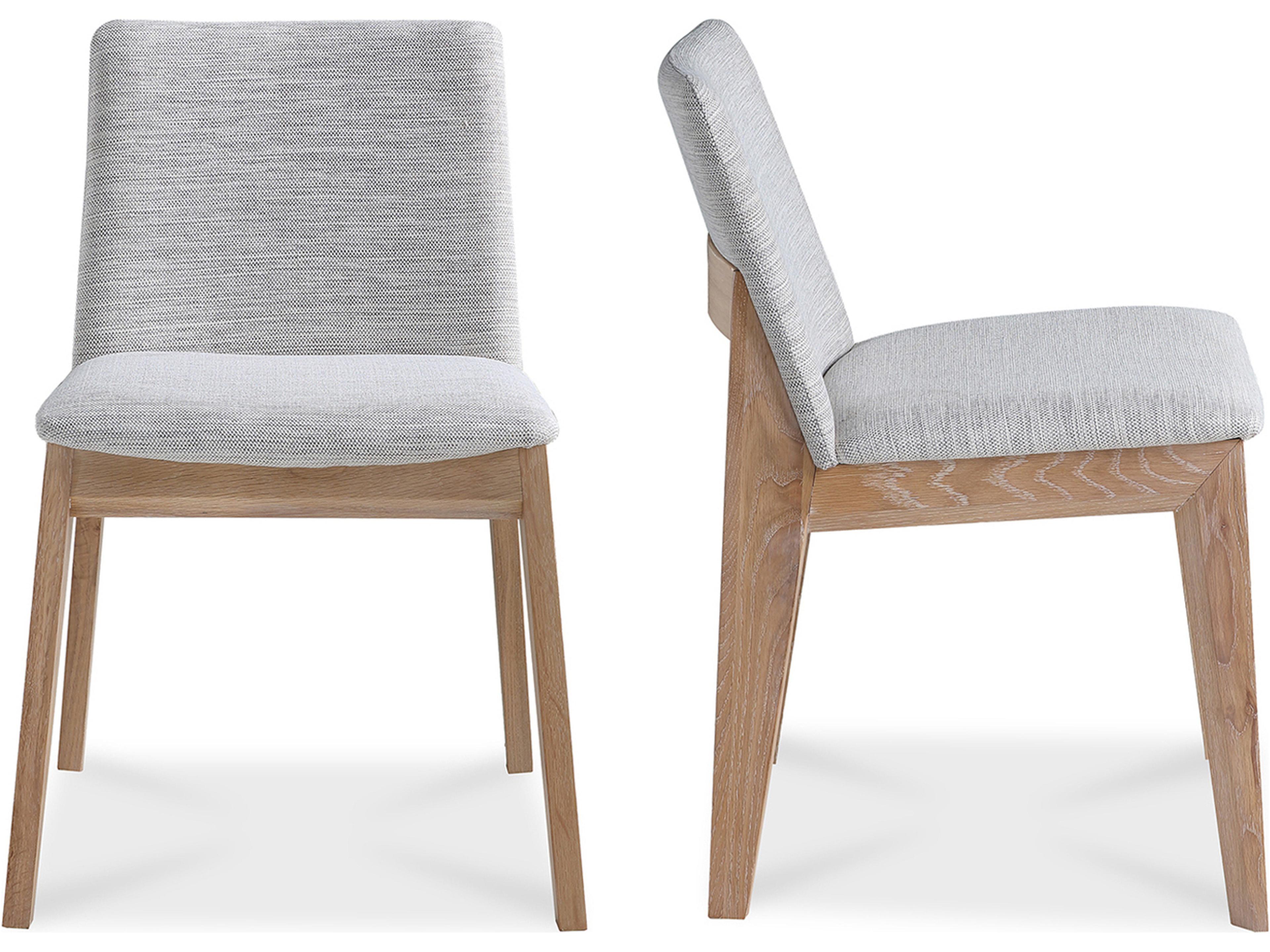 Deco Oak Wood Gray Upholstered Side Dining Chair - Set of Two