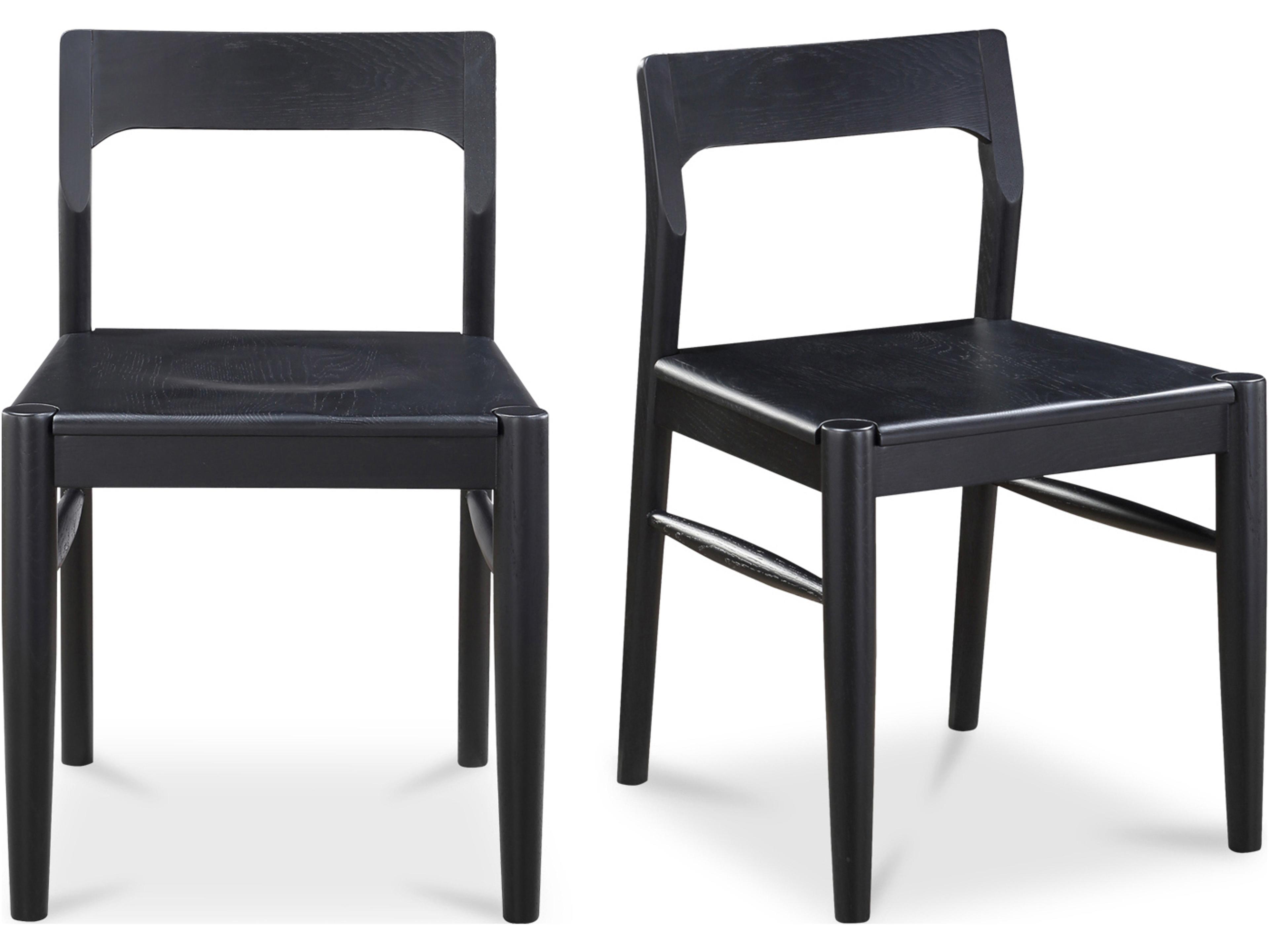 Owing Oak Wood Black Side Dining Chair - Set of Two