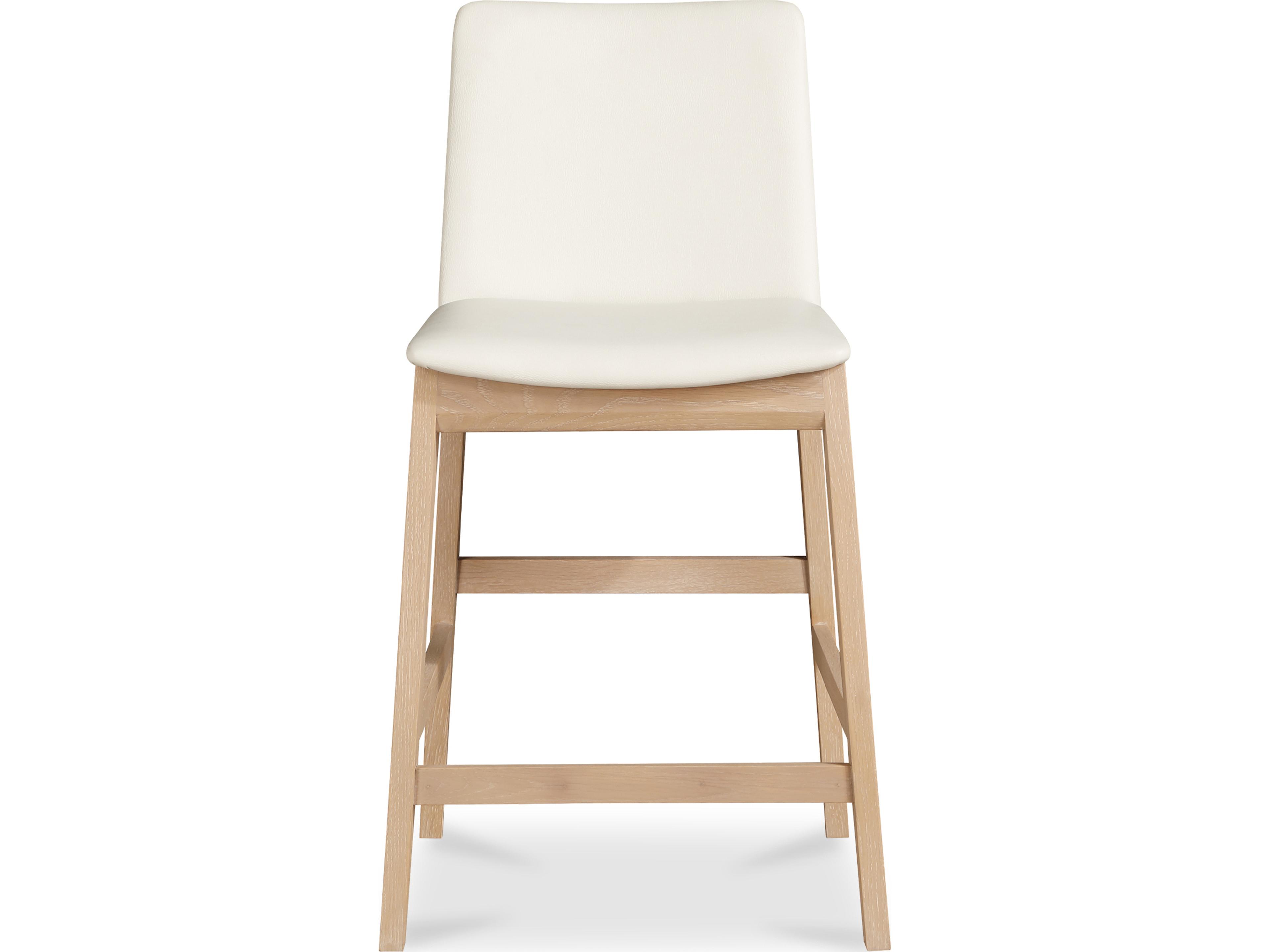 Deco Counter Stool in Oak and White Vegan Leather